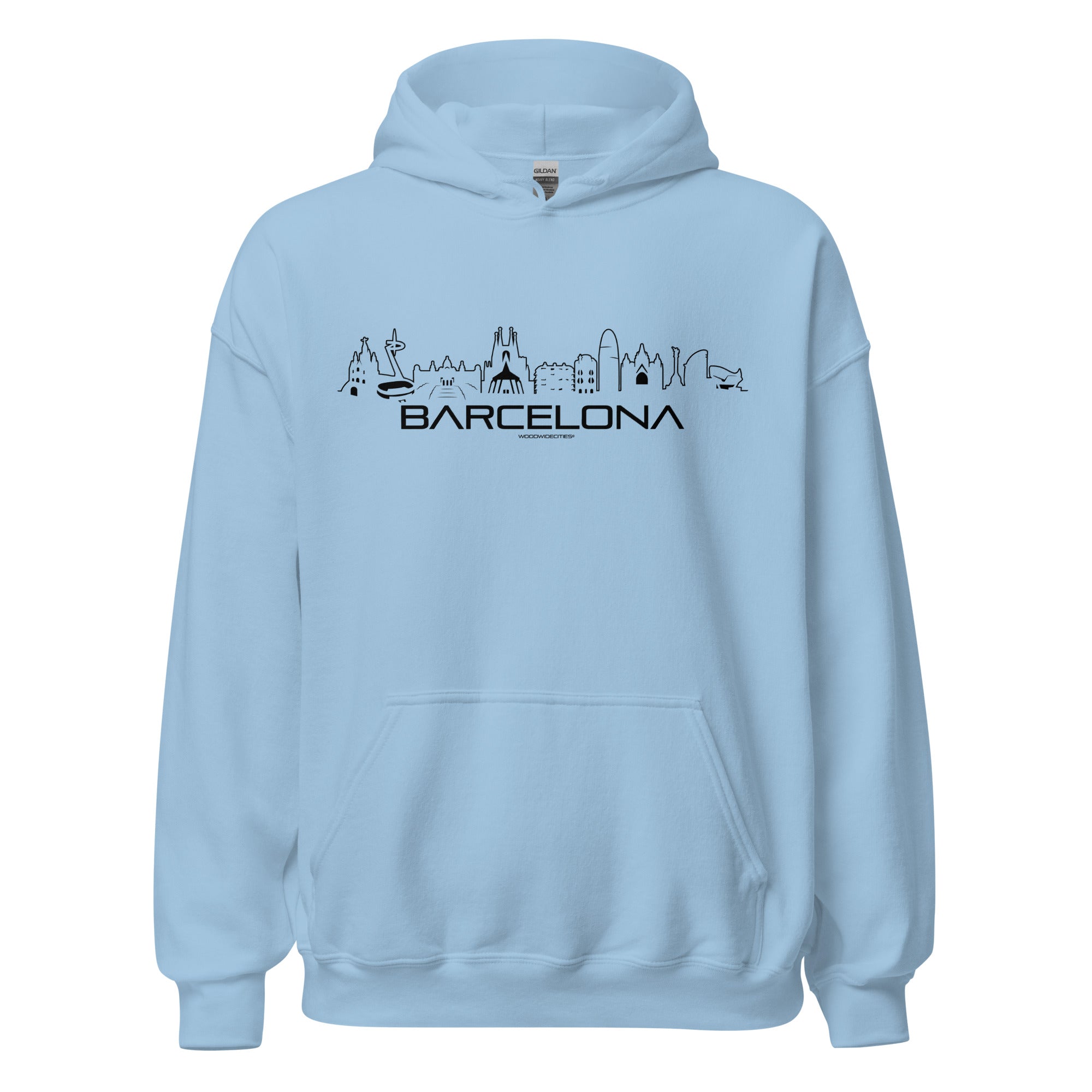 Hoodie Barcelona Light Blue S houten cadeau decoratie relatiegeschenk van WoodWideCities