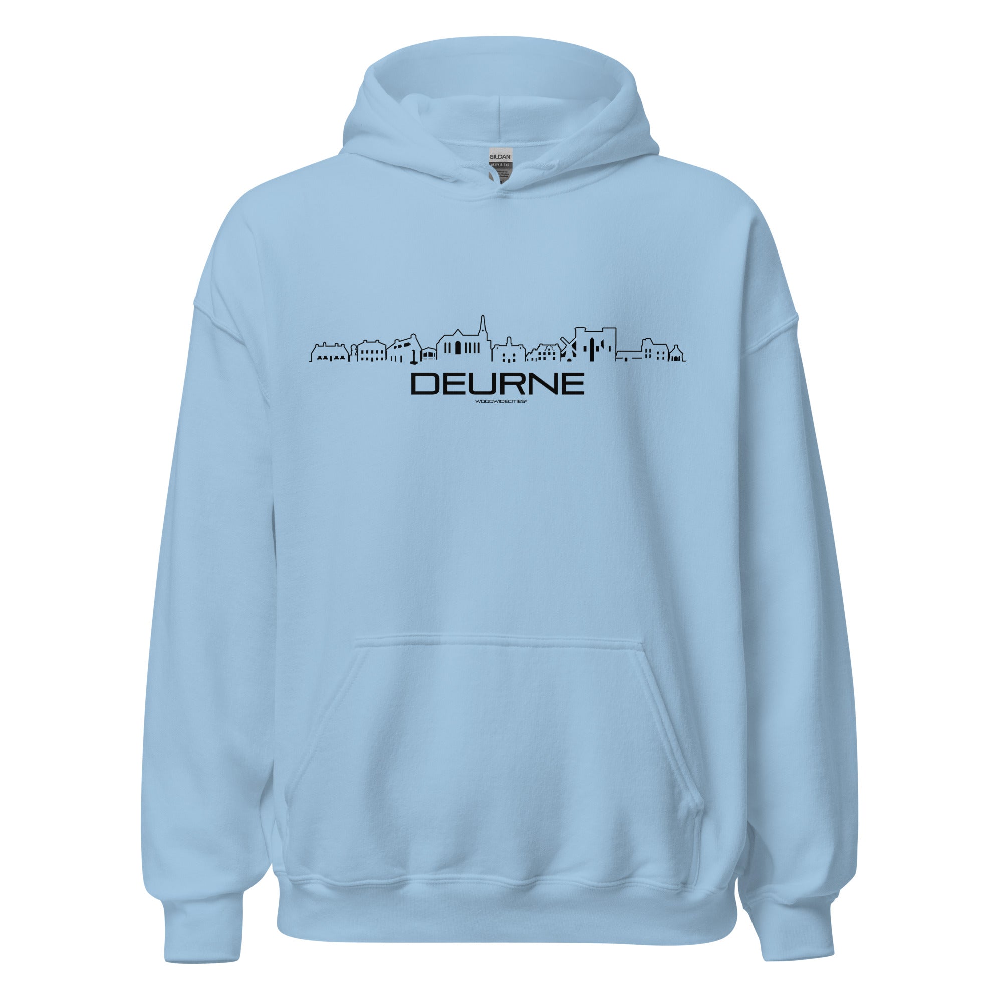 Hoodie Deurne Light Blue S houten cadeau decoratie relatiegeschenk van WoodWideCities