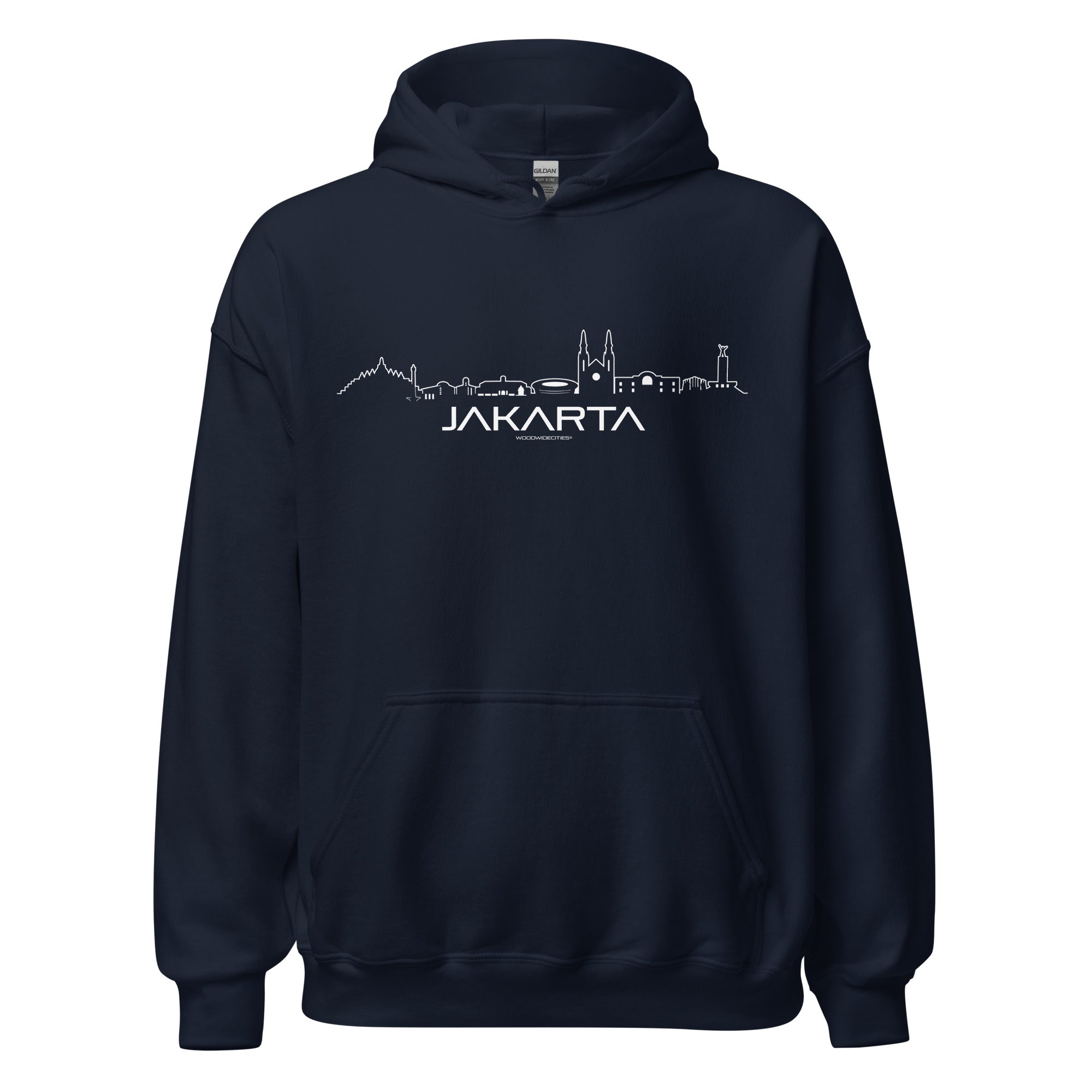 Hoodie Jakarta Marineblauw S houten cadeau decoratie relatiegeschenk van WoodWideCities