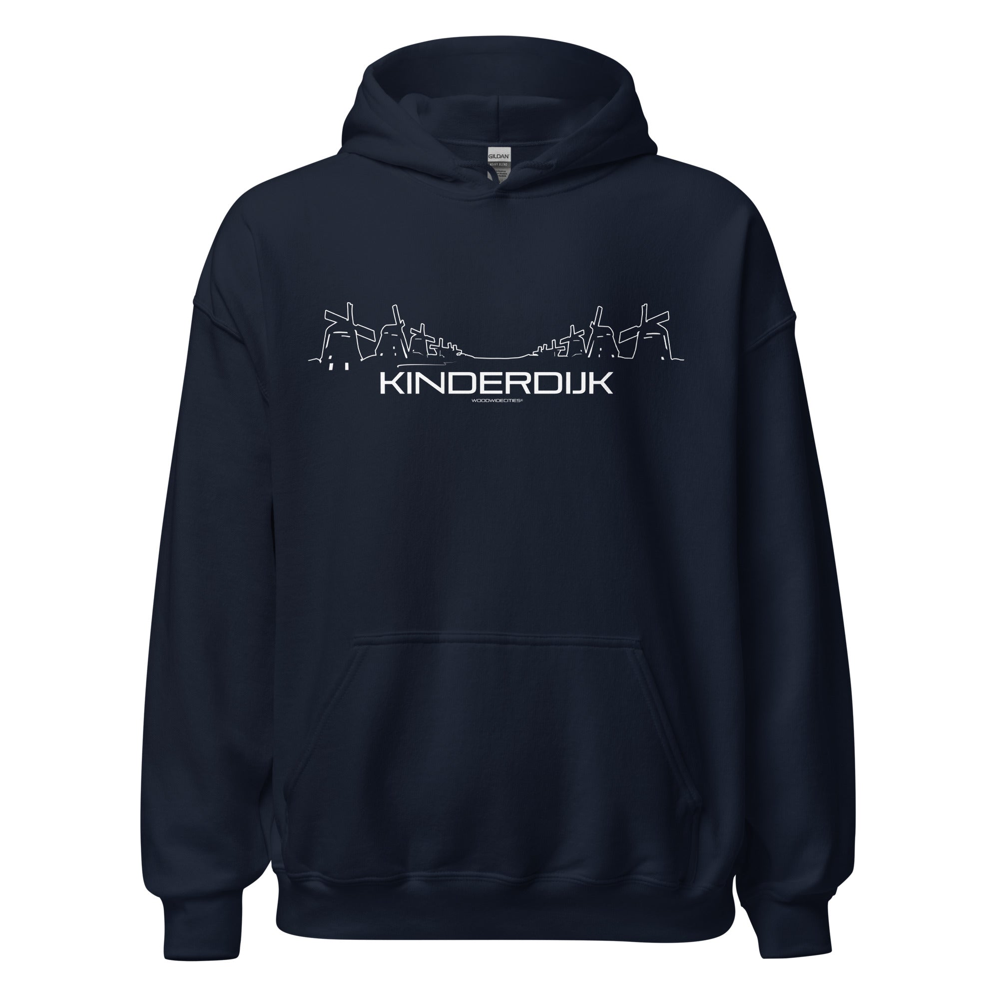 Hoodie Kinderdijk Navy S houten cadeau decoratie relatiegeschenk van WoodWideCities