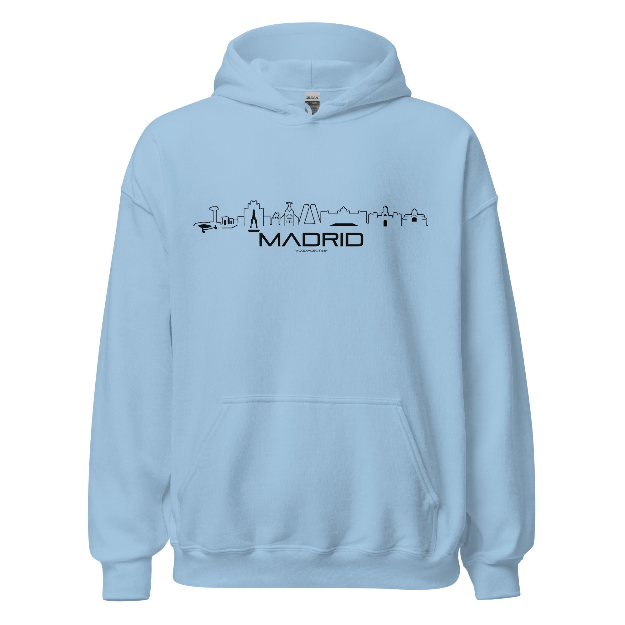 Hoodie Madrid Lichtblauw S houten cadeau decoratie relatiegeschenk van WoodWideCities