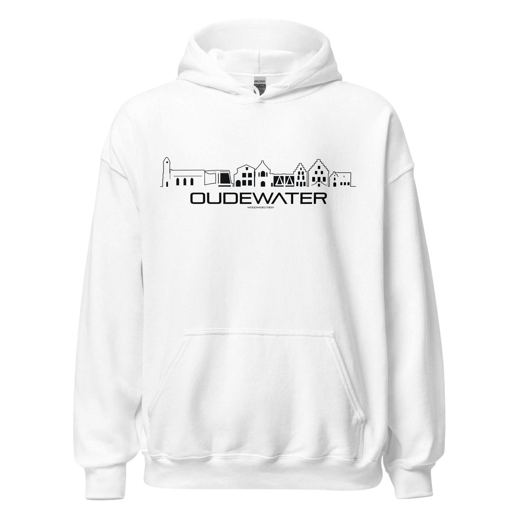 Hoodie Oudewater White S houten cadeau decoratie relatiegeschenk van WoodWideCities