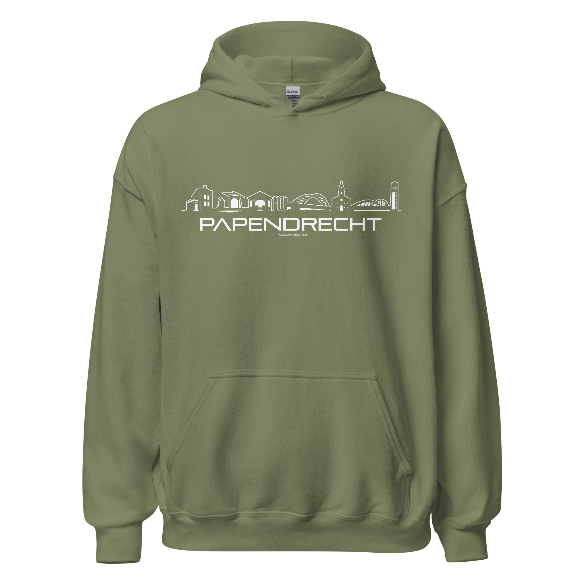 Hoodie Papendrecht Military Green S houten cadeau decoratie relatiegeschenk van WoodWideCities