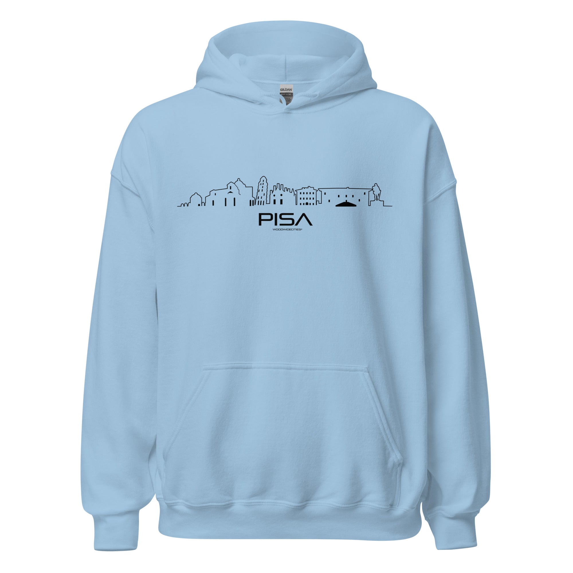 Hoodie Pisa Light Blue S houten cadeau decoratie relatiegeschenk van WoodWideCities