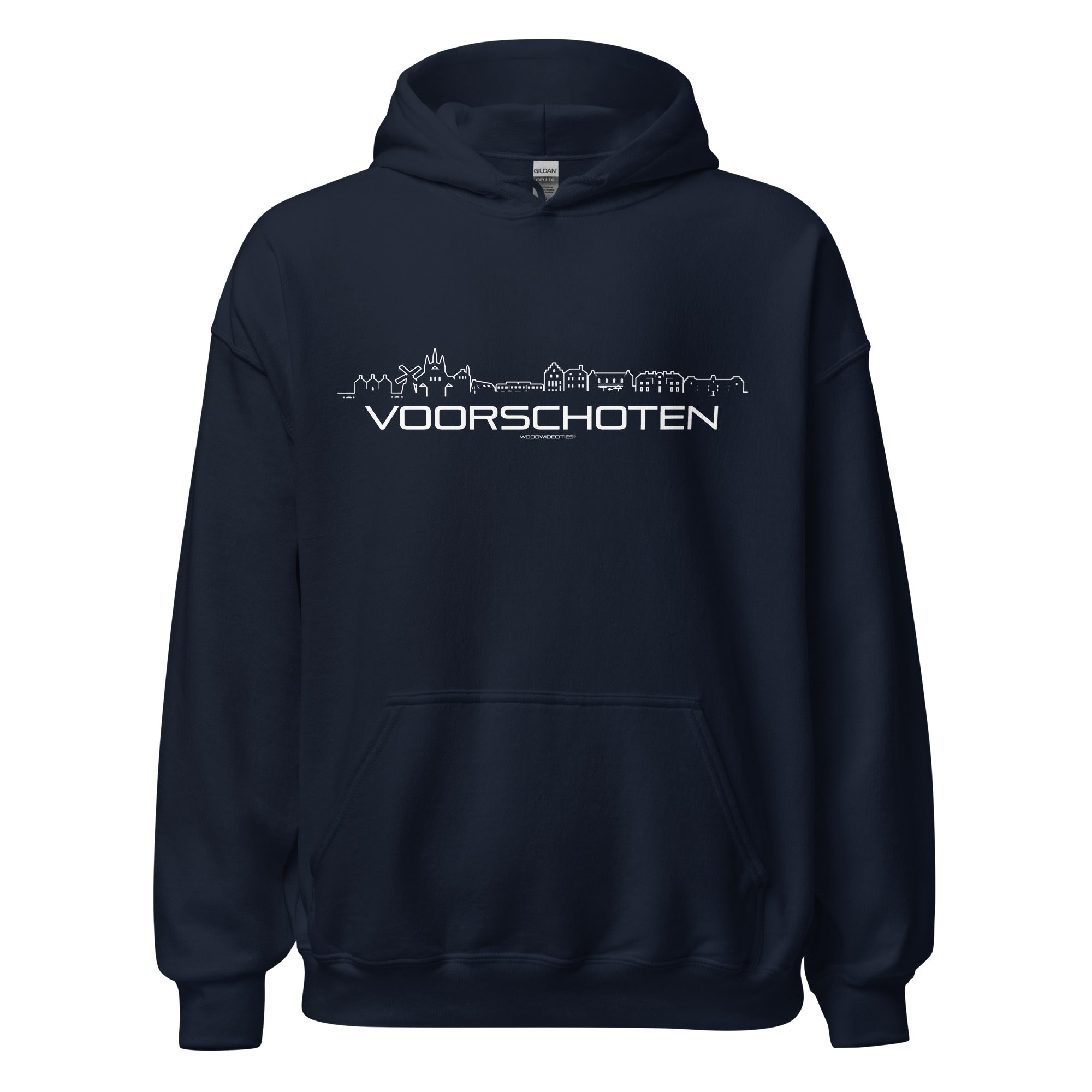 Hoodie Voorschoten Navy S houten cadeau decoratie relatiegeschenk van WoodWideCities