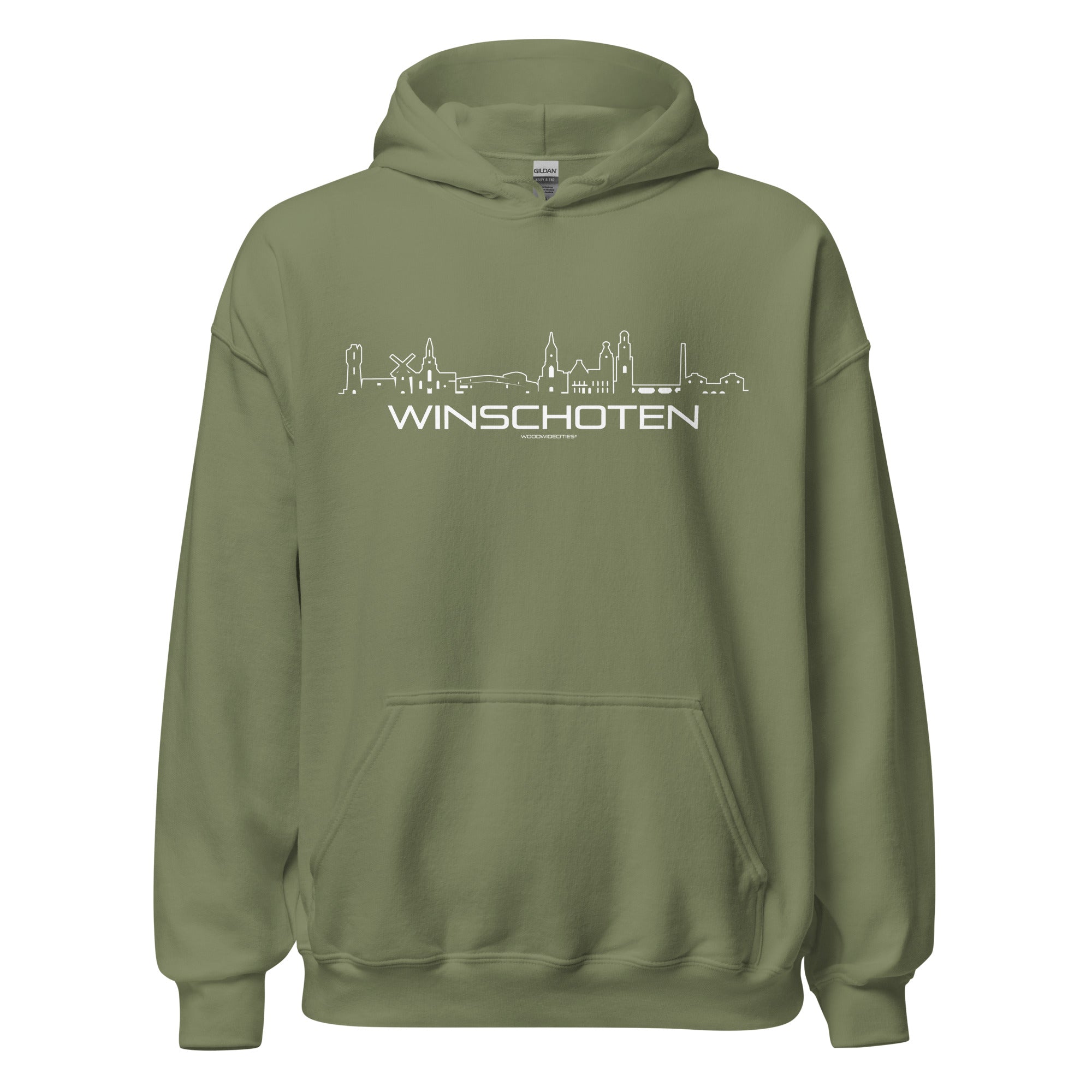 Hoodie Winschoten Military Green S houten cadeau decoratie relatiegeschenk van WoodWideCities