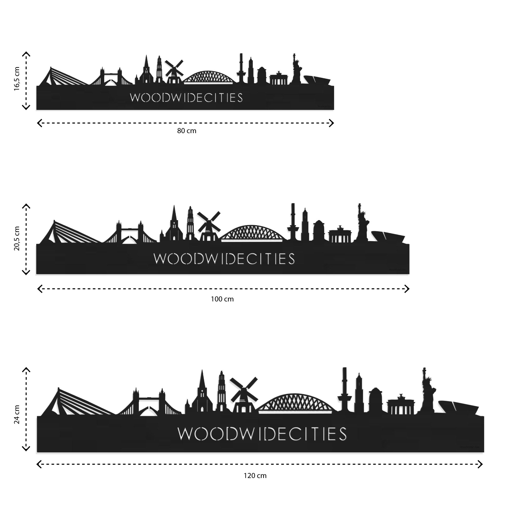 Skyline Aalst Zwart houten cadeau decoratie relatiegeschenk van WoodWideCities