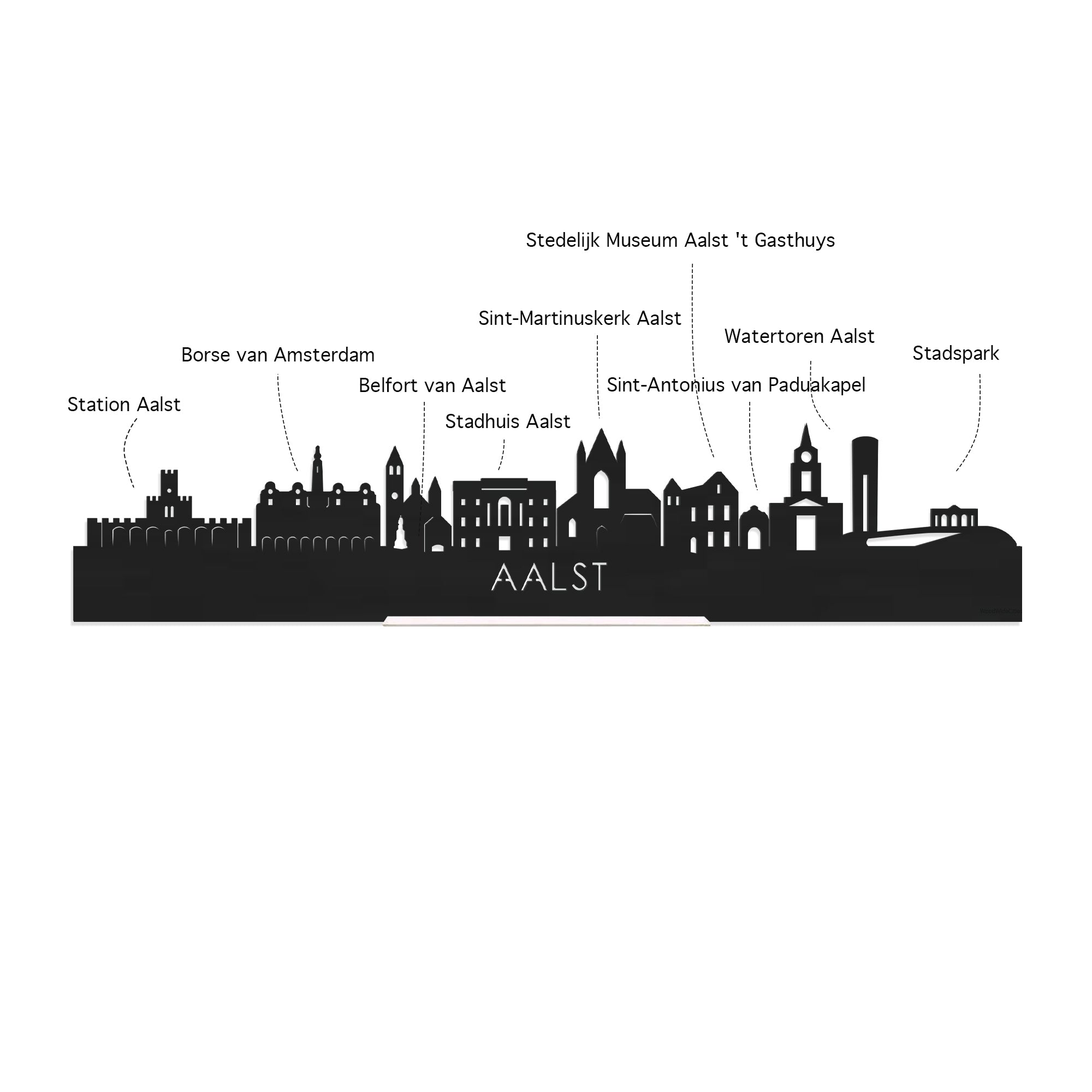 Skyline Aalst Spiegel gerecycled kunststof cadeau decoratie relatiegeschenk van WoodWideCities