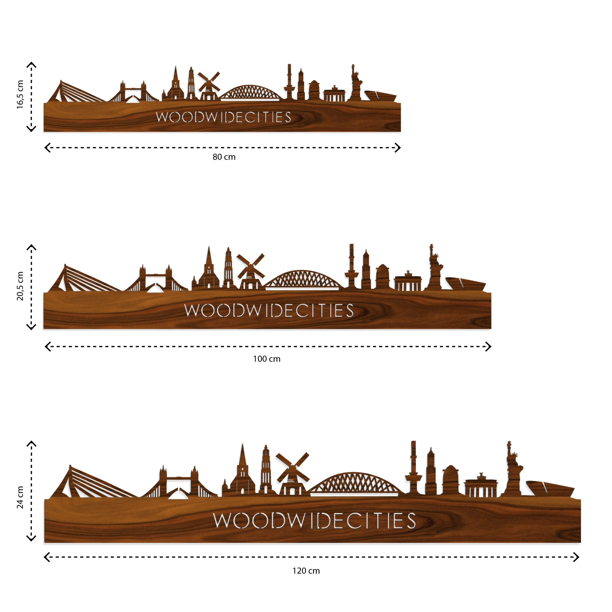 Skyline Alblasserdam Palissander houten cadeau decoratie relatiegeschenk van WoodWideCities