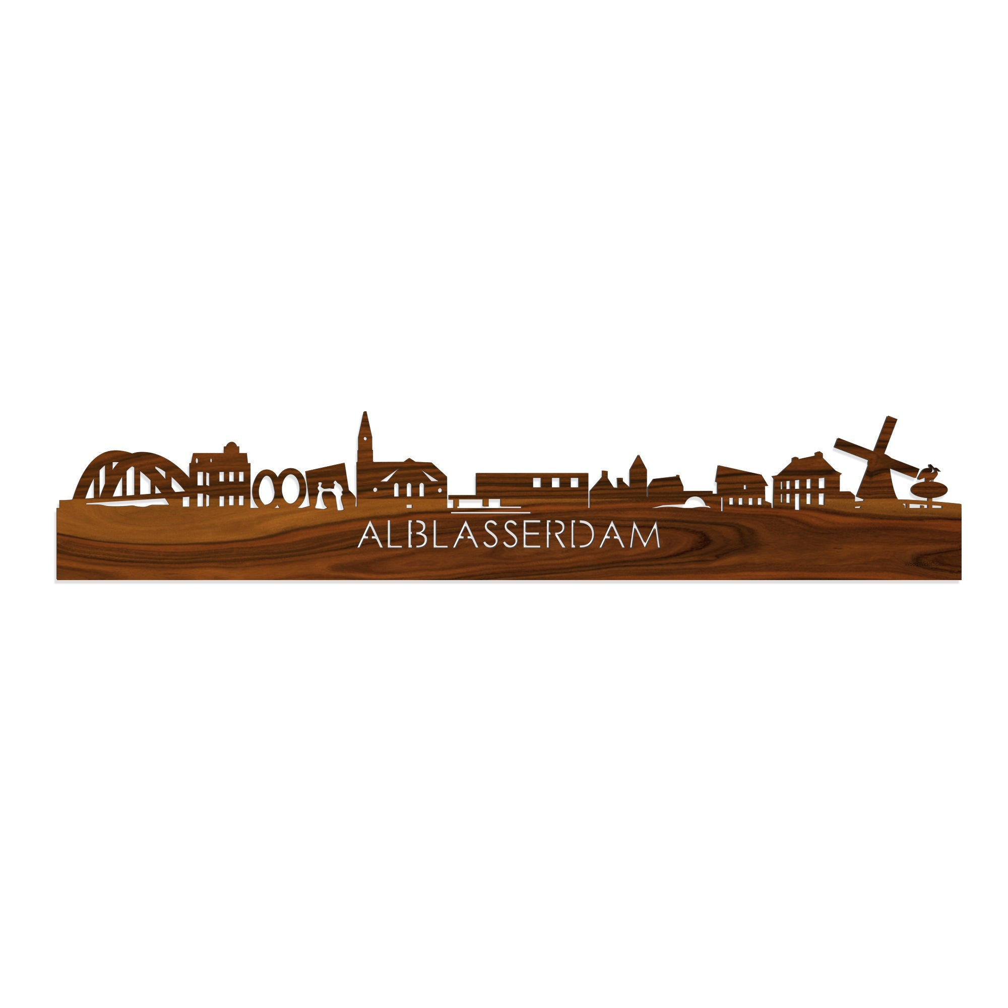 Skyline Alblasserdam Palissander houten cadeau decoratie relatiegeschenk van WoodWideCities