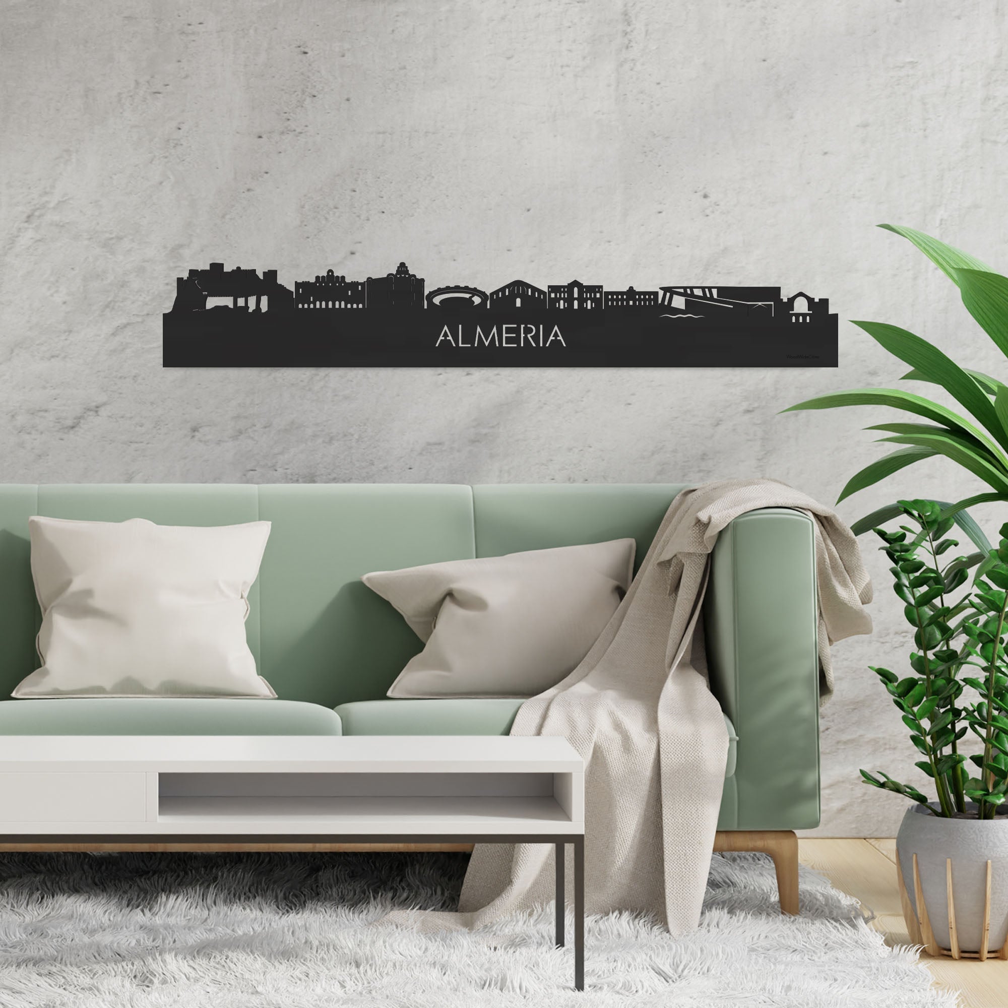 Skyline Almeria Zwart houten cadeau decoratie relatiegeschenk van WoodWideCities