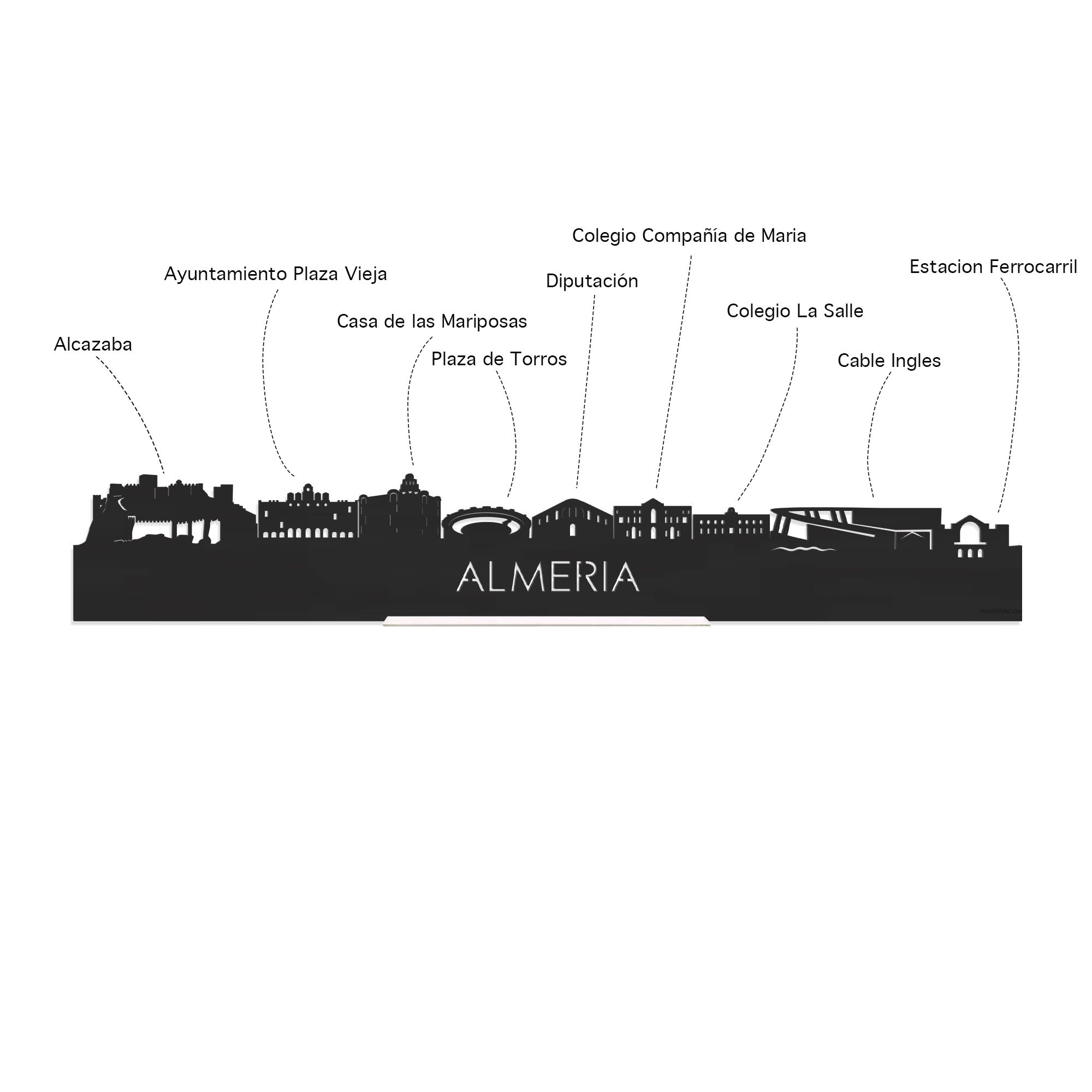 Skyline Almeria Zwart houten cadeau decoratie relatiegeschenk van WoodWideCities