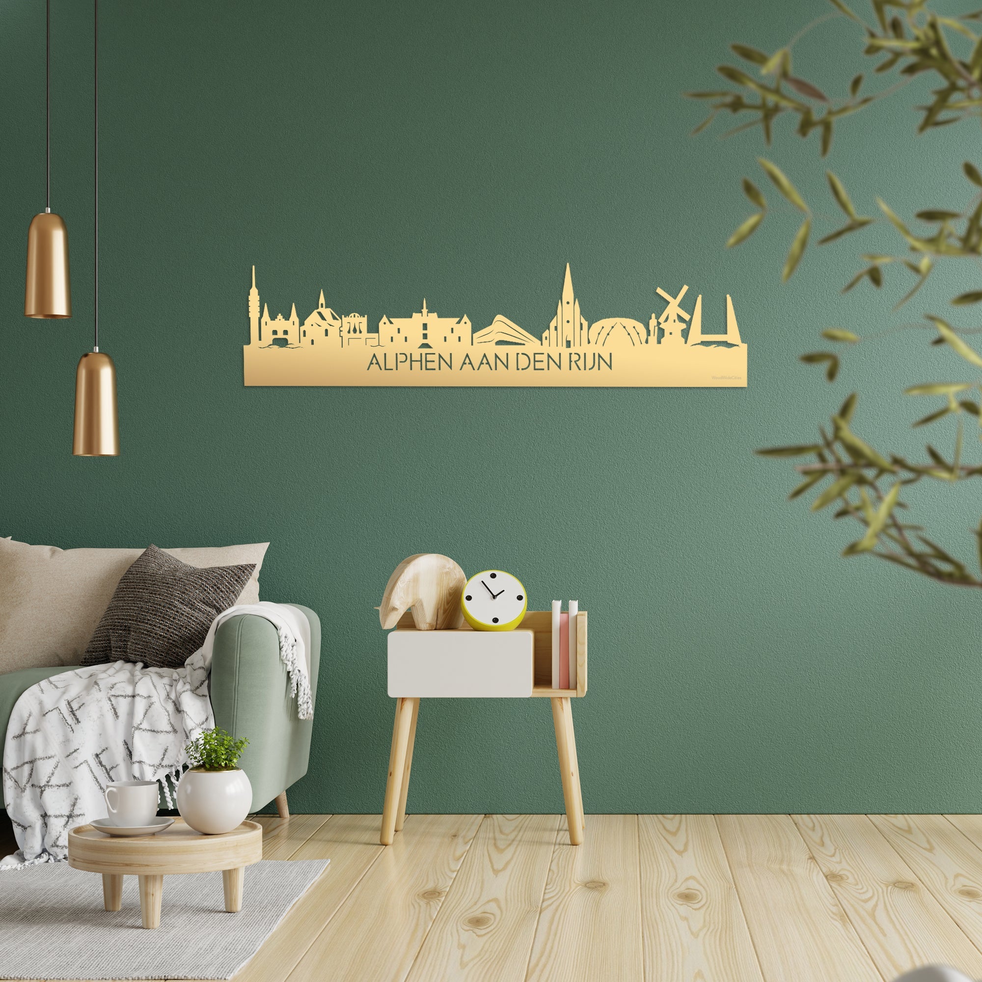 Skyline Alphen aan den Rijn Metallic Goud gerecycled kunststof cadeau decoratie relatiegeschenk van WoodWideCities