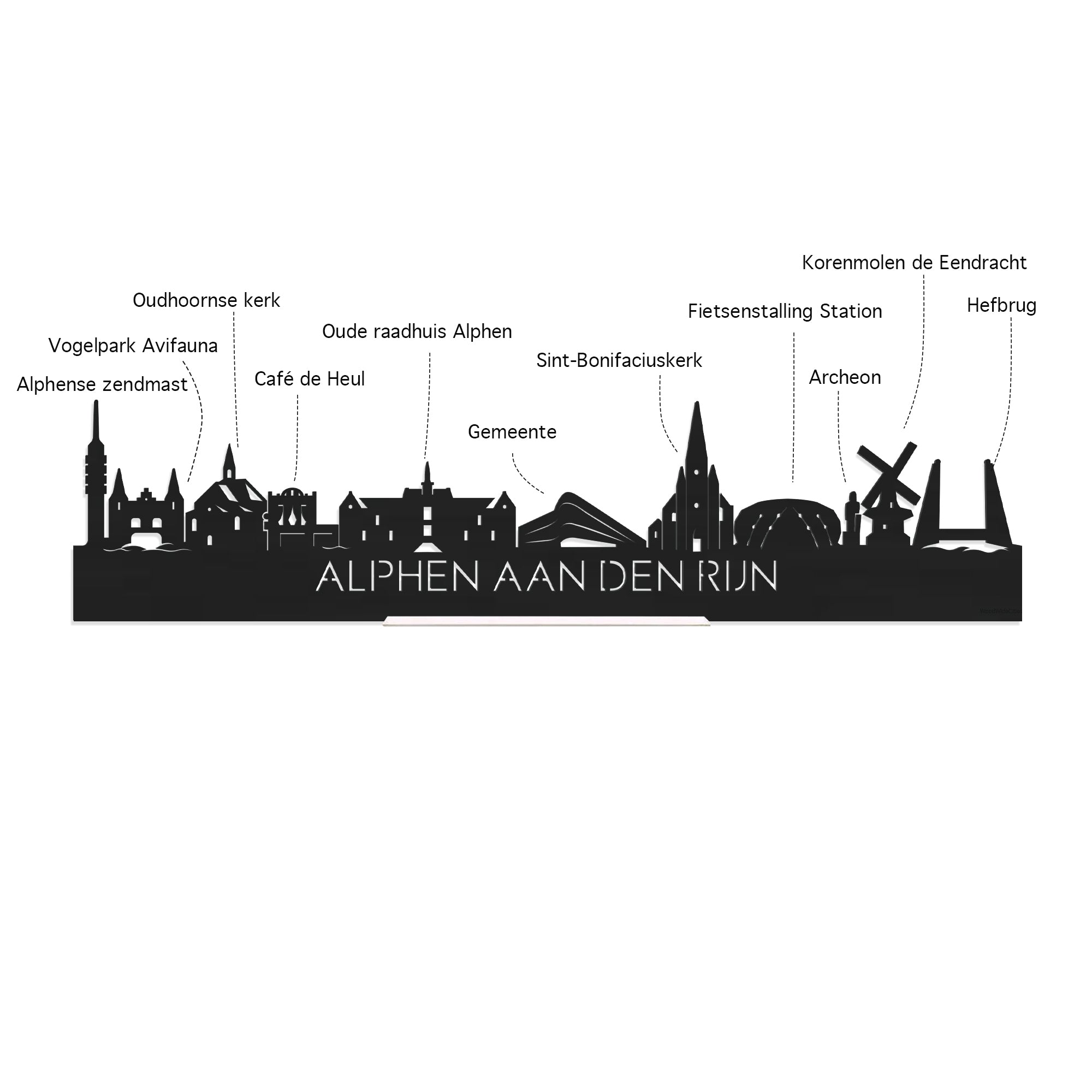 Skyline Alphen aan den Rijn Noten houten cadeau decoratie relatiegeschenk van WoodWideCities