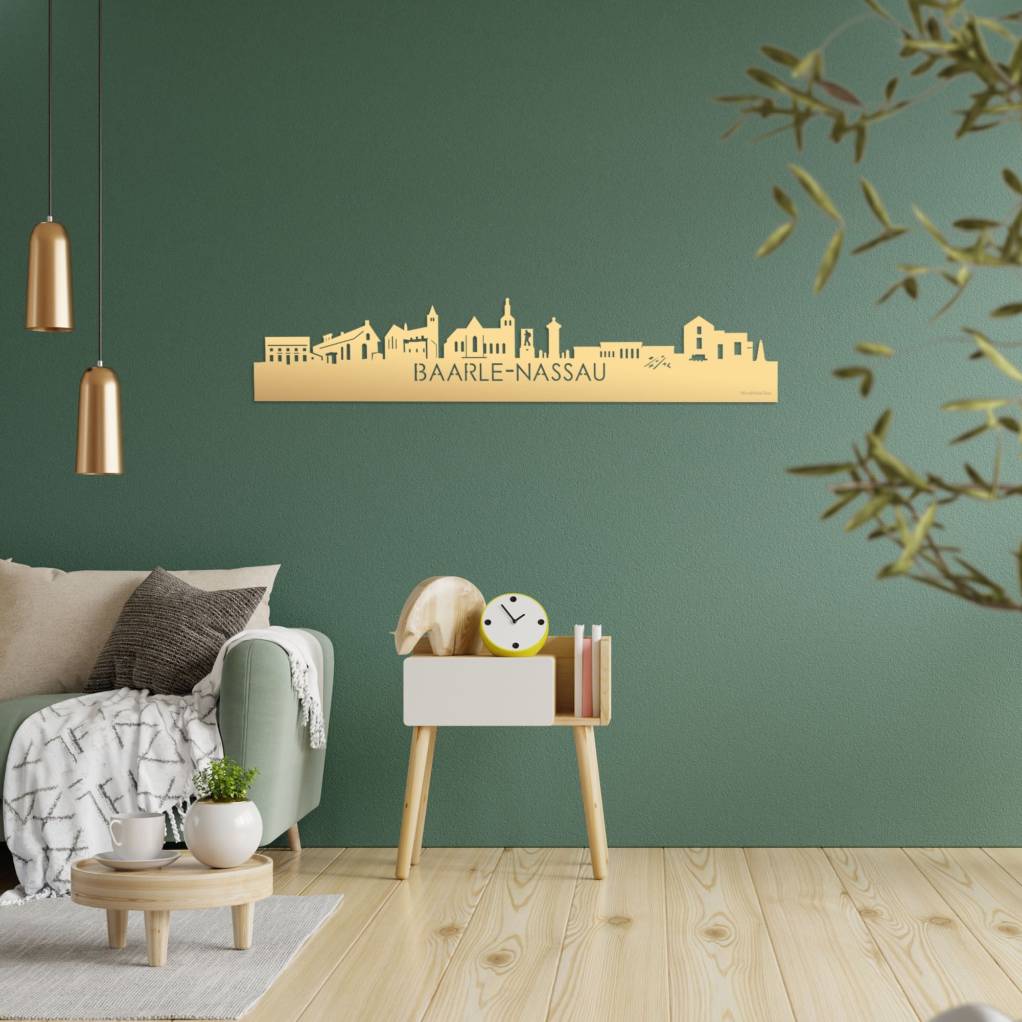 Skyline Baarle-Nassau Metallic Goud gerecycled kunststof cadeau decoratie relatiegeschenk van WoodWideCities