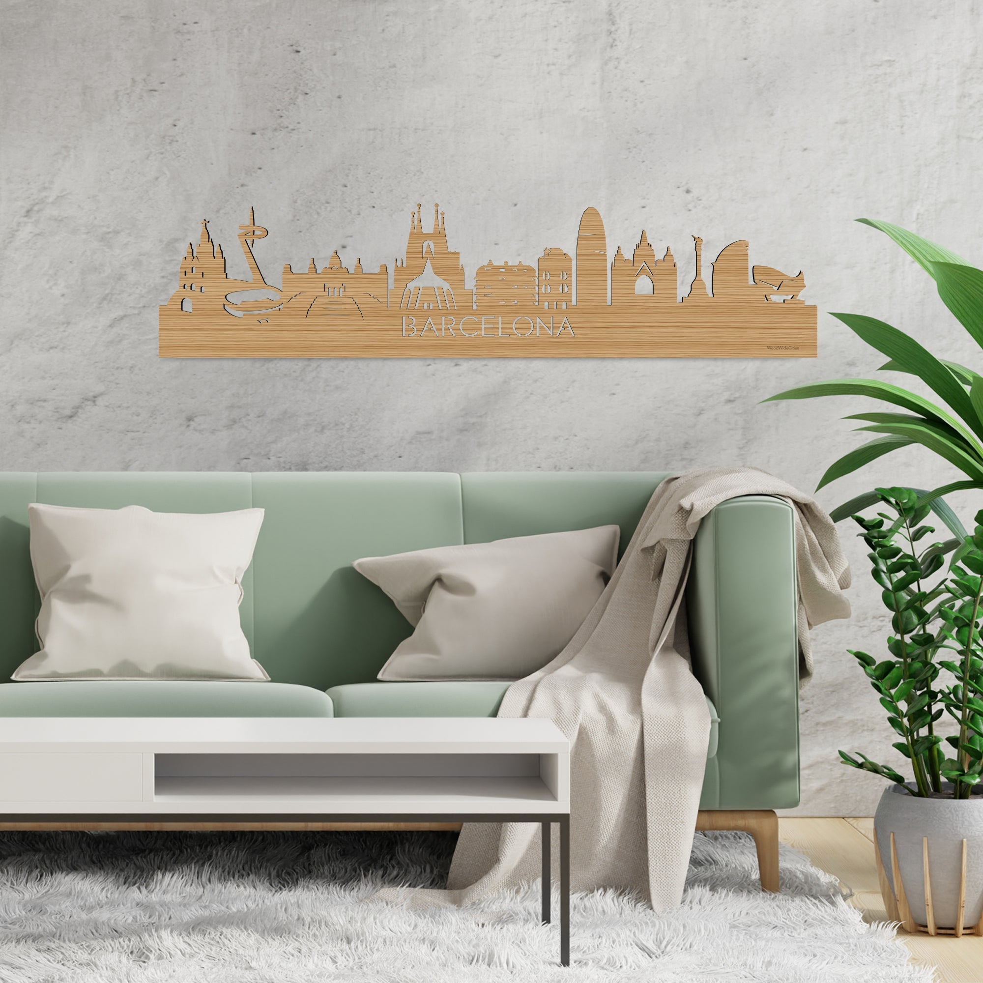 Skyline Barcelona Bamboe houten cadeau decoratie relatiegeschenk van WoodWideCities