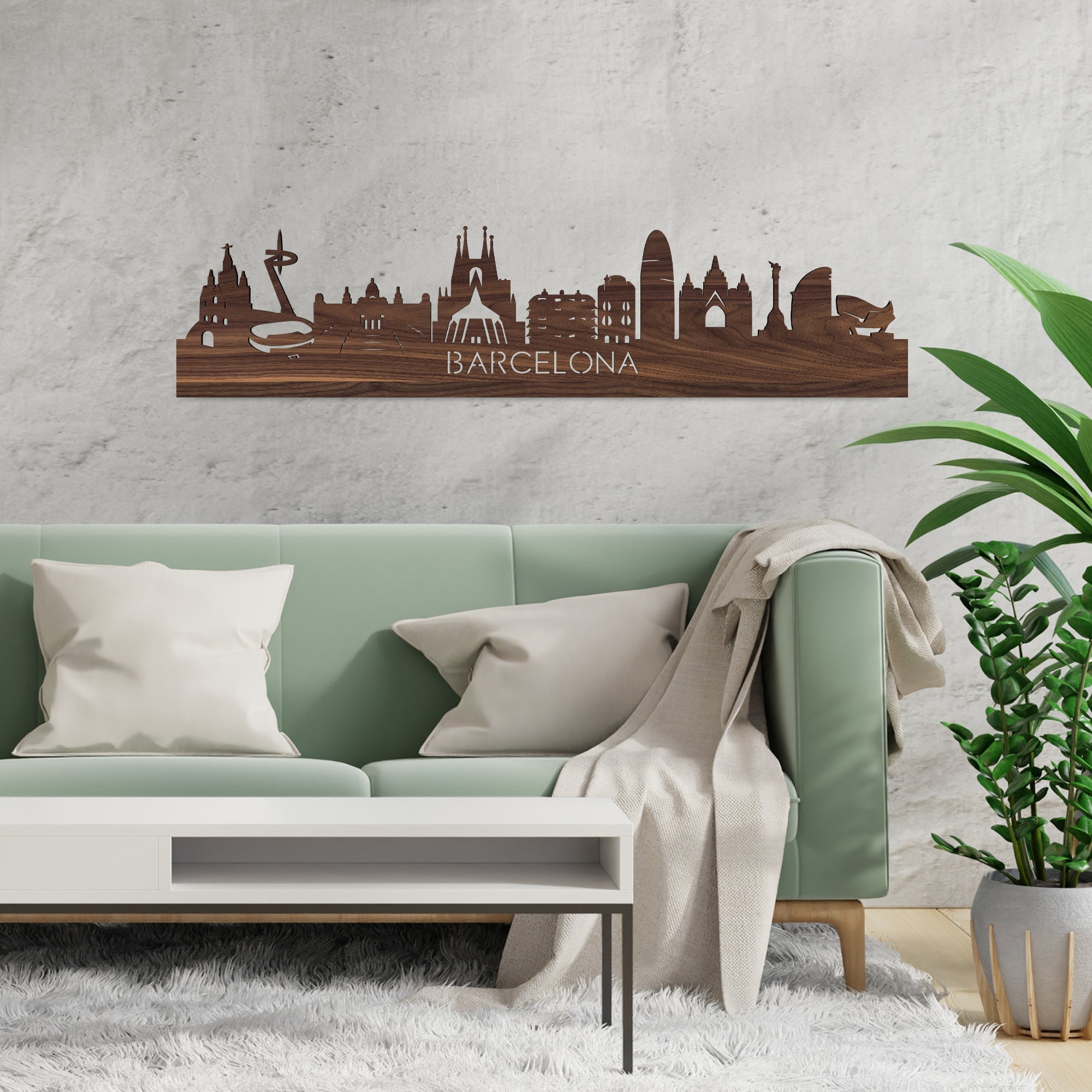 Skyline Barcelona Noten houten cadeau decoratie relatiegeschenk van WoodWideCities