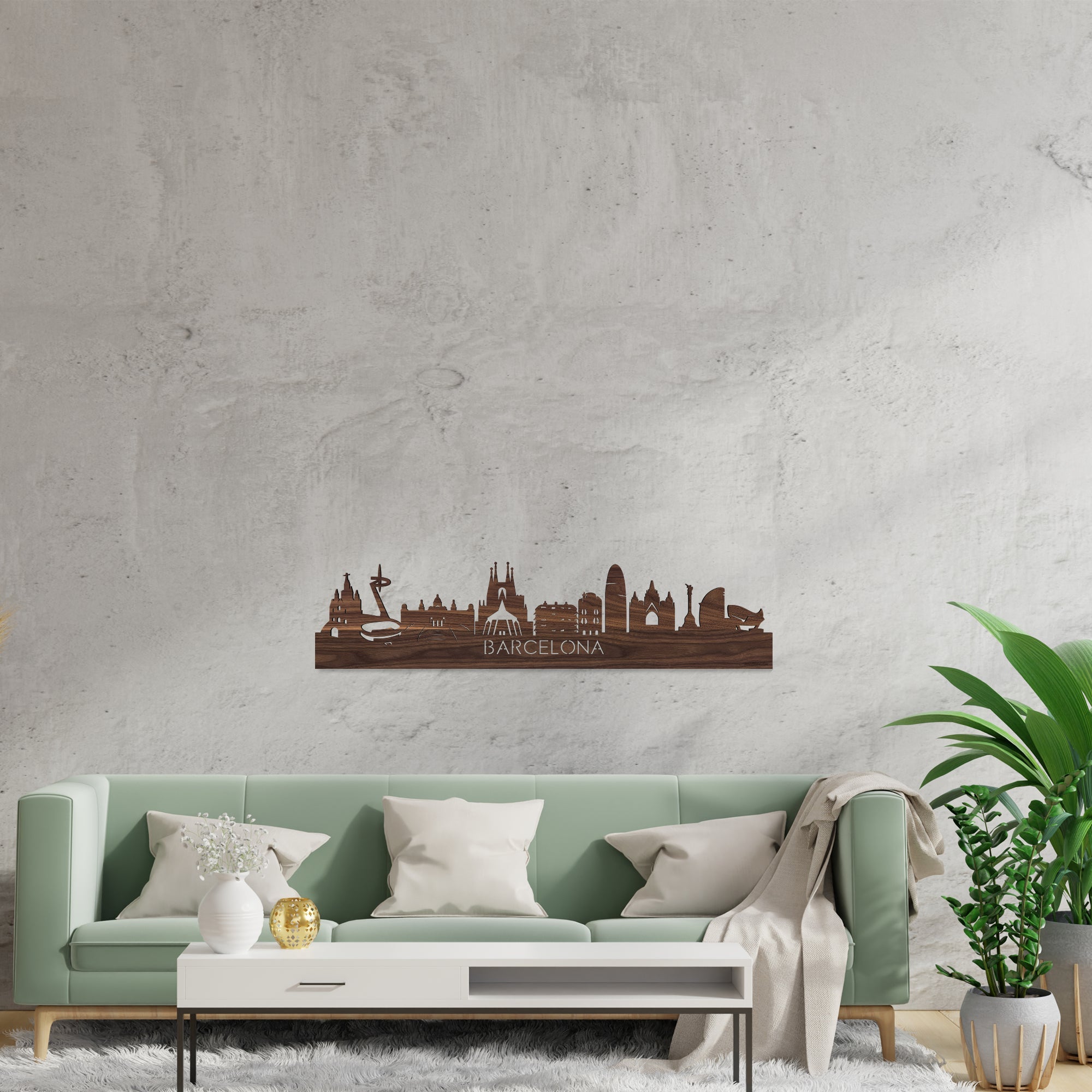 Skyline Barcelona Noten houten cadeau decoratie relatiegeschenk van WoodWideCities