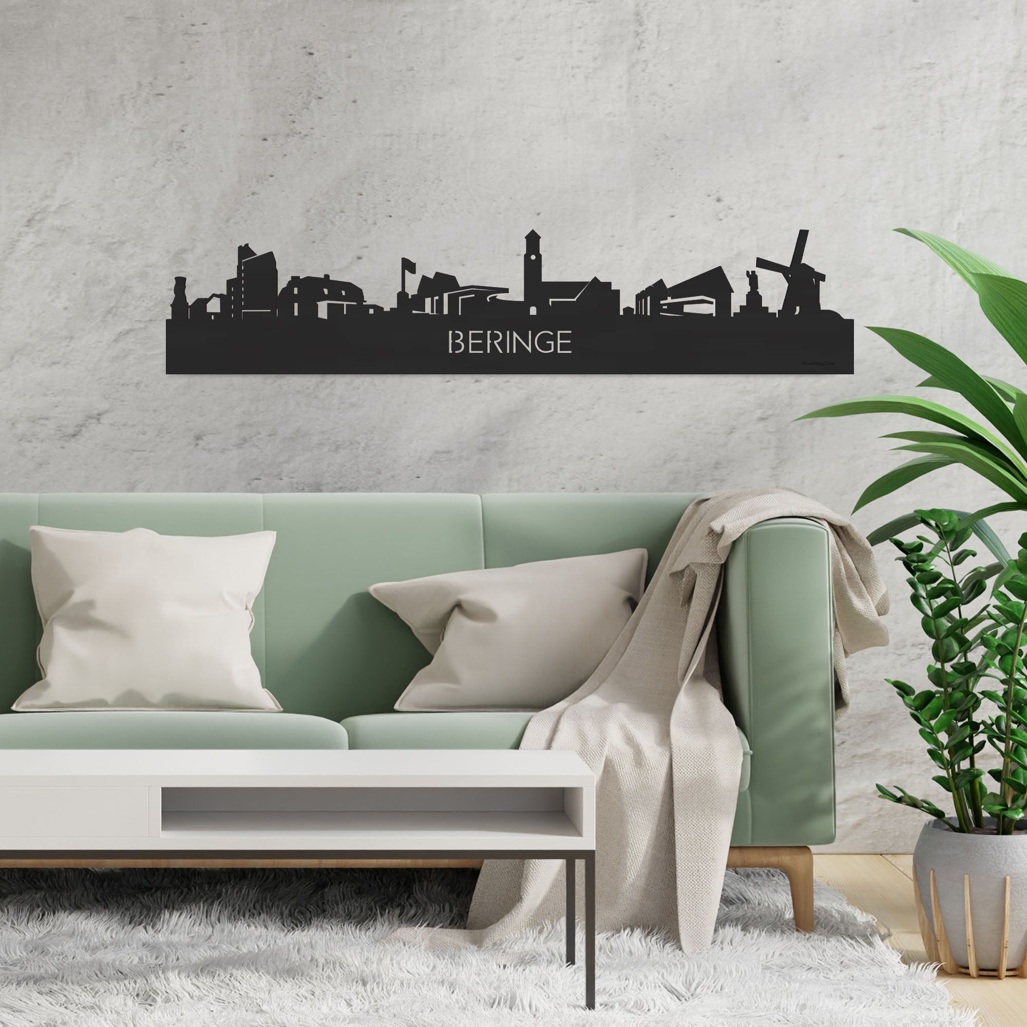 Skyline Beringe Zwart houten cadeau decoratie relatiegeschenk van WoodWideCities