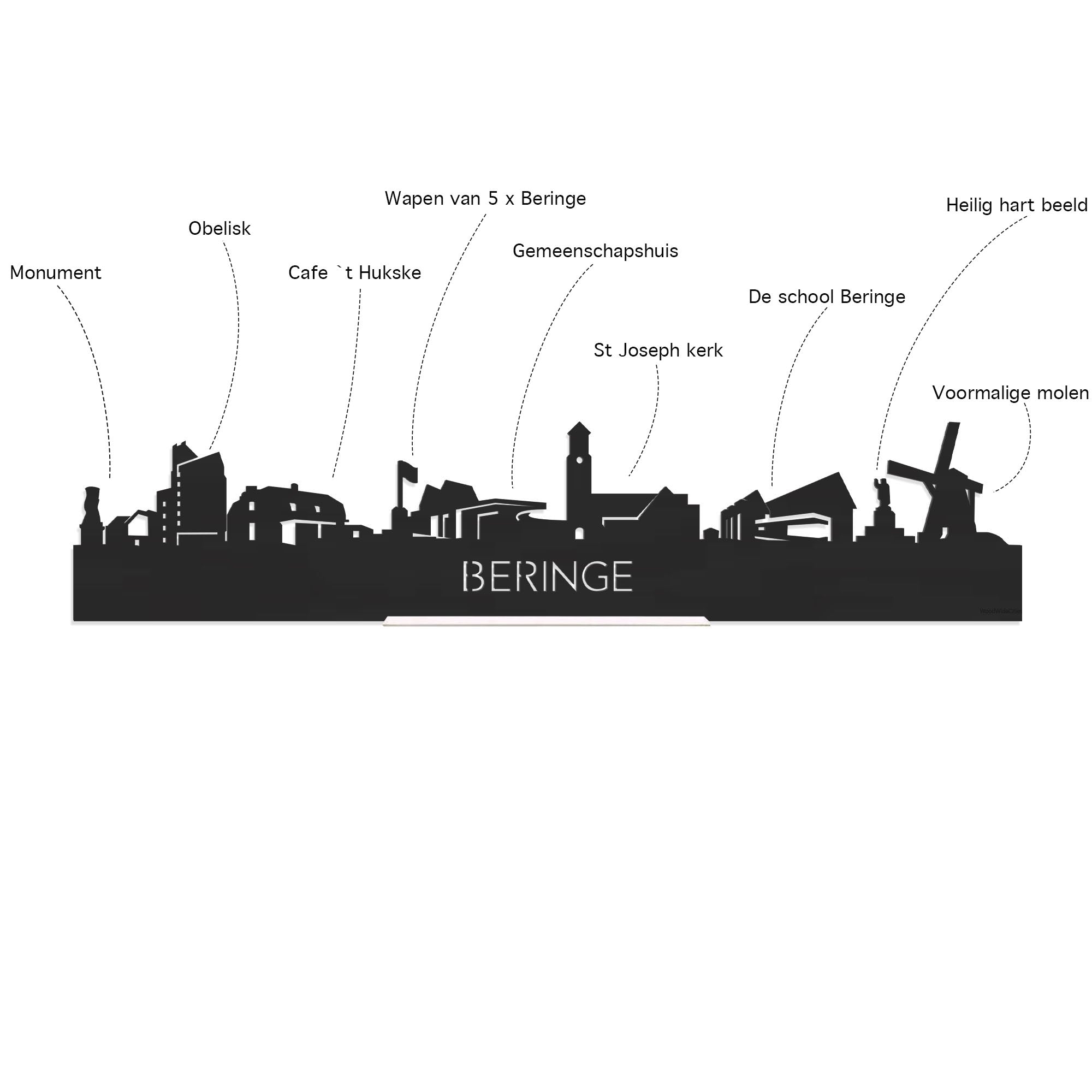 Skyline Beringe Zwart houten cadeau decoratie relatiegeschenk van WoodWideCities