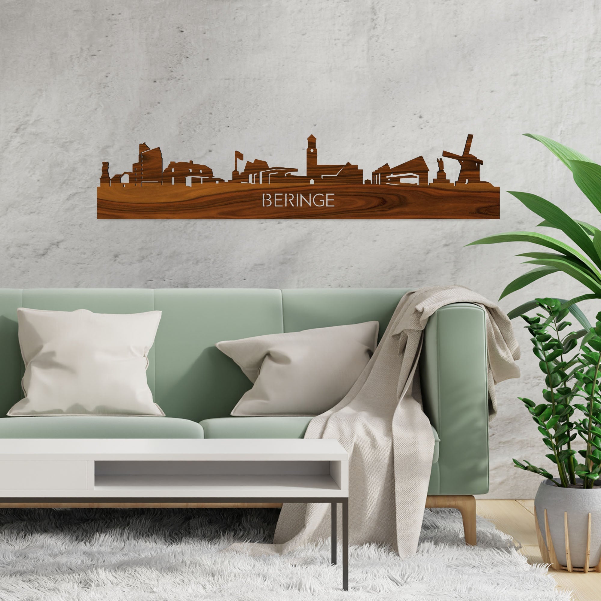 Skyline Beringe Palissander houten cadeau decoratie relatiegeschenk van WoodWideCities