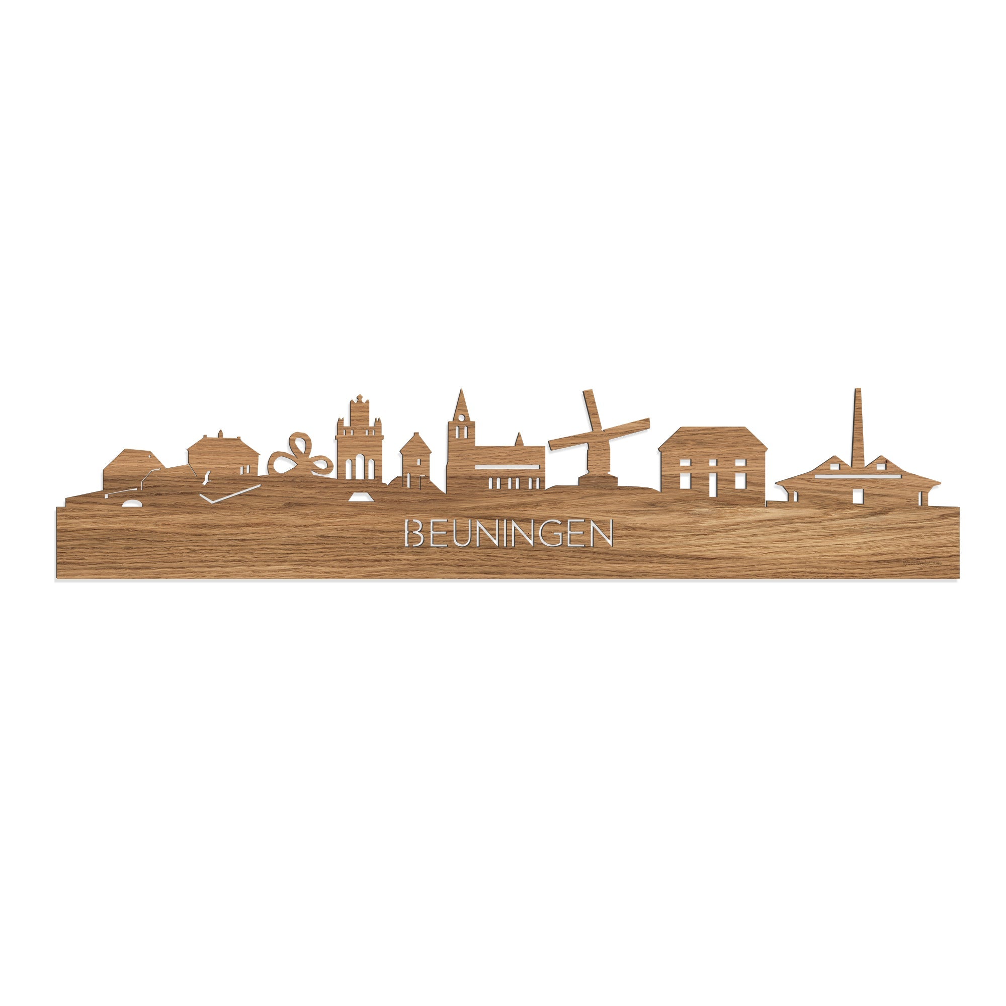 Skyline Beuningen Eiken houten cadeau decoratie relatiegeschenk van WoodWideCities