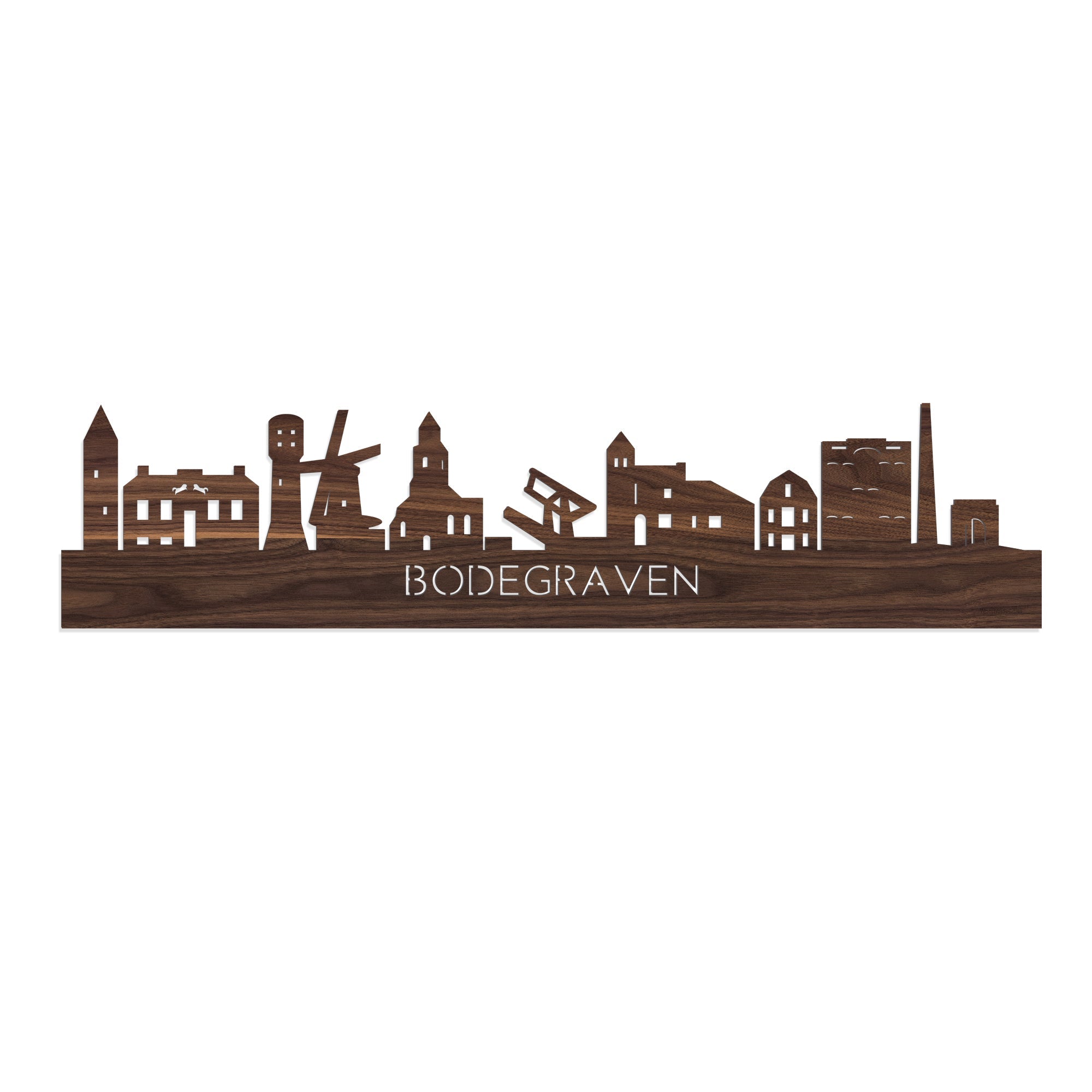 Skyline Bodegraven Noten houten cadeau decoratie relatiegeschenk van WoodWideCities