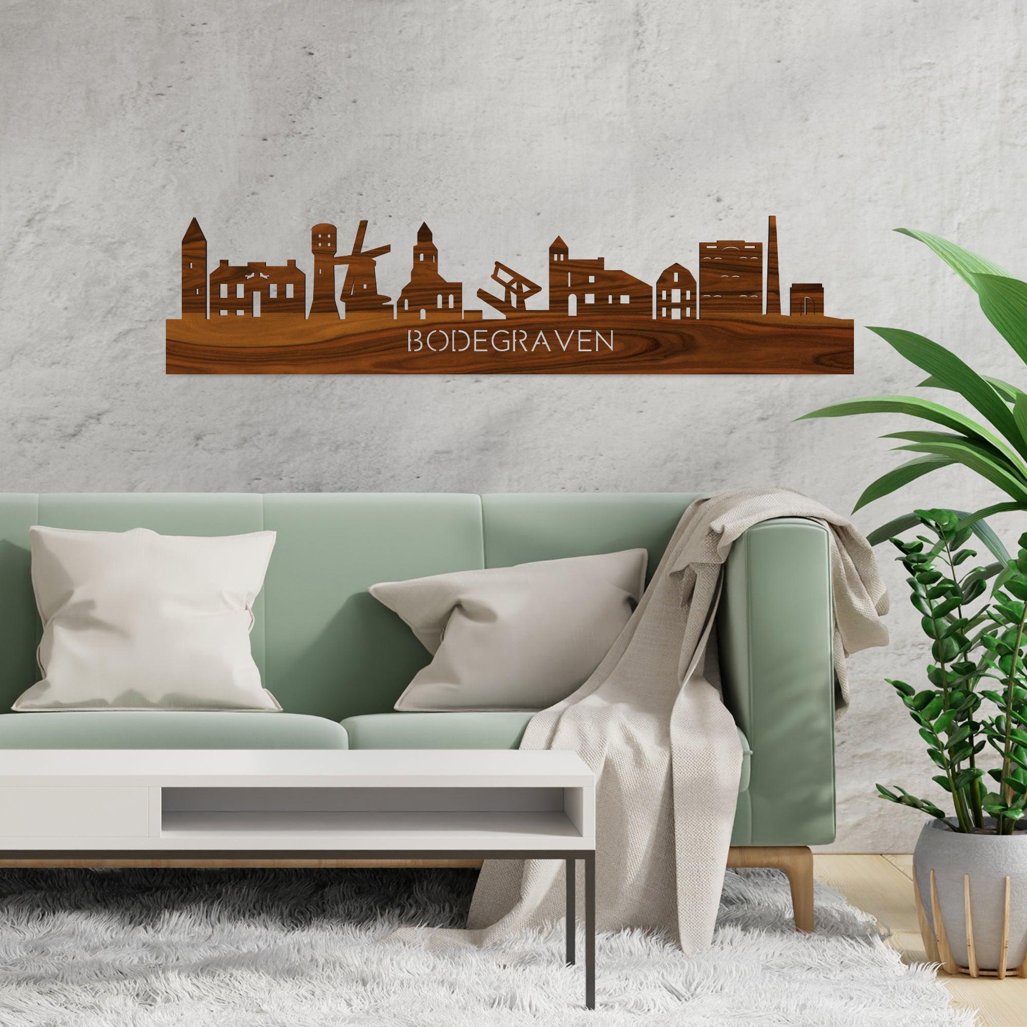 Skyline Bodegraven Palissander houten cadeau decoratie relatiegeschenk van WoodWideCities