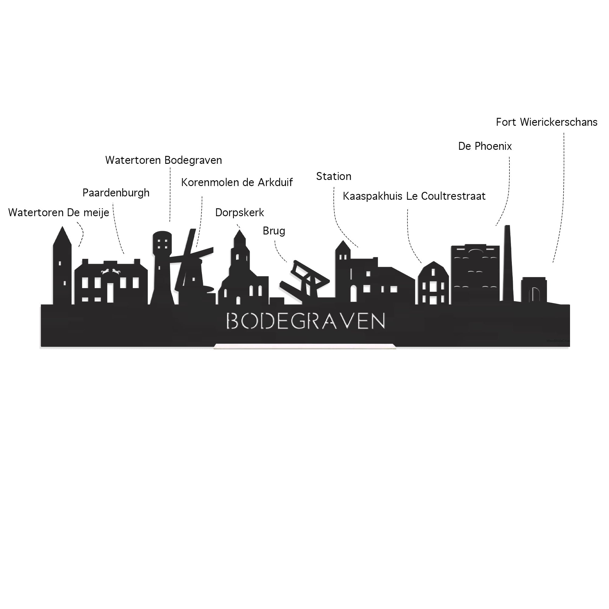 Skyline Bodegraven Spiegel gerecycled kunststof cadeau decoratie relatiegeschenk van WoodWideCities