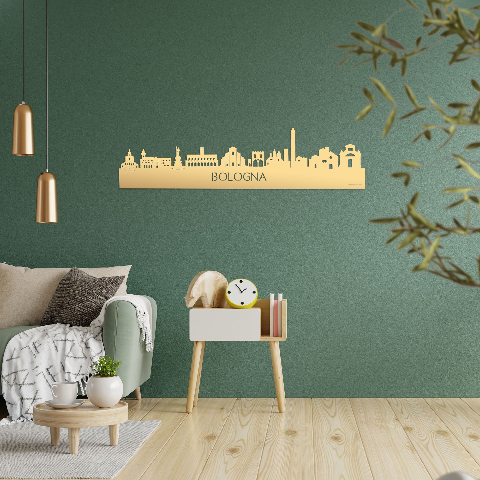 Skyline Bologna Metallic Goud gerecycled kunststof cadeau decoratie relatiegeschenk van WoodWideCities