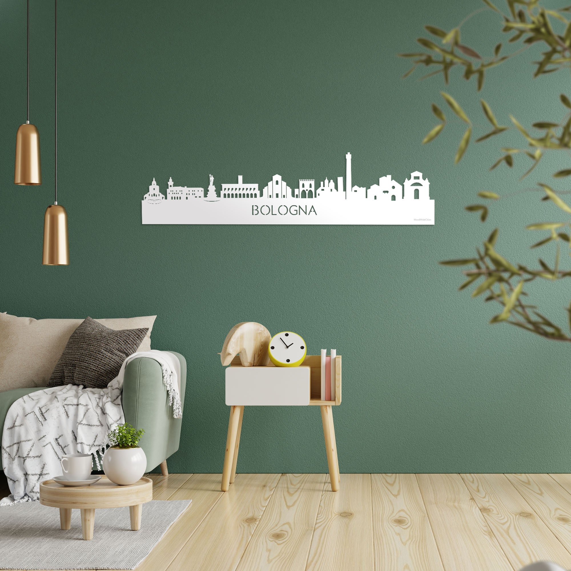 Skyline Bologna Wit glanzend gerecycled kunststof cadeau decoratie relatiegeschenk van WoodWideCities