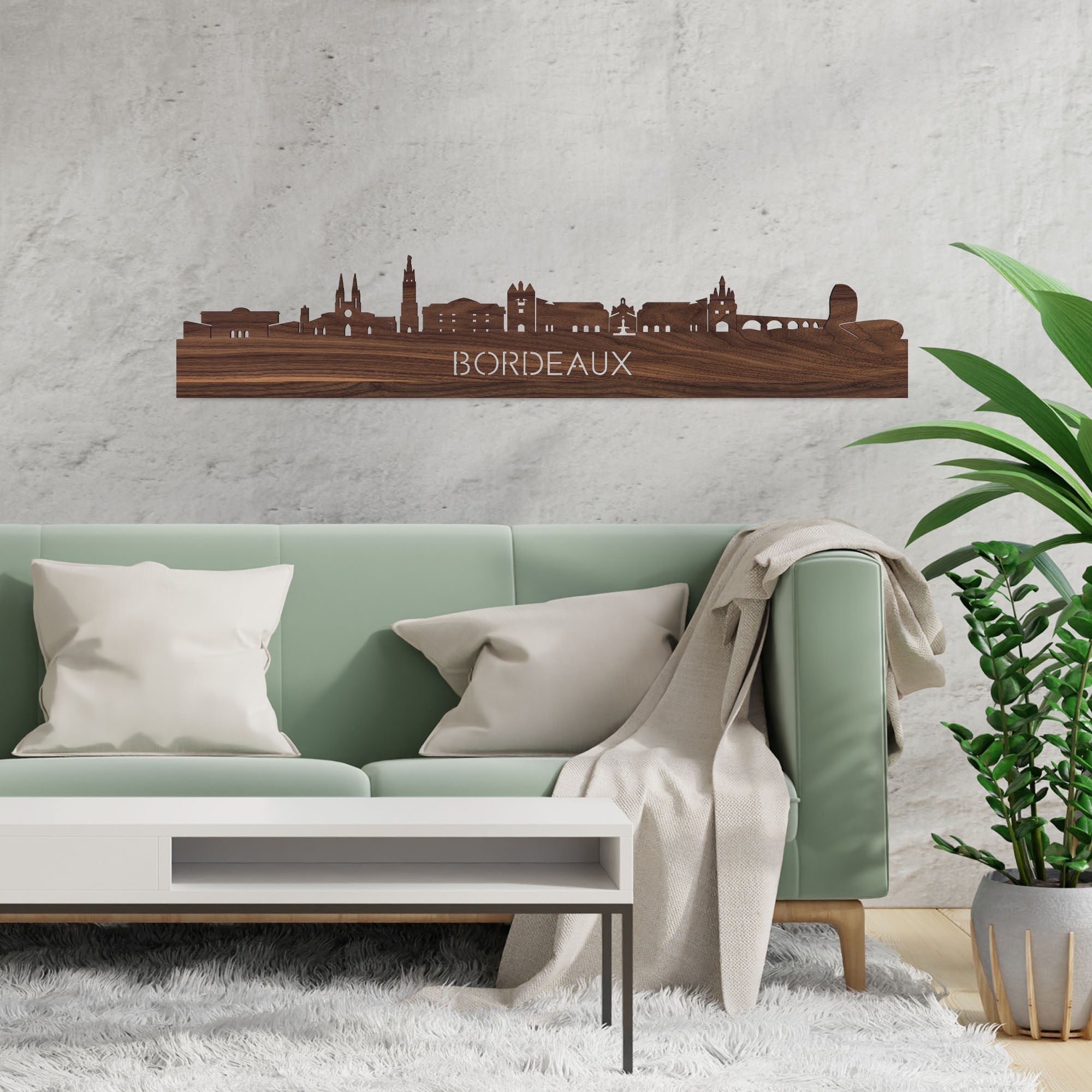 Skyline Bordeaux Noten houten cadeau decoratie relatiegeschenk van WoodWideCities