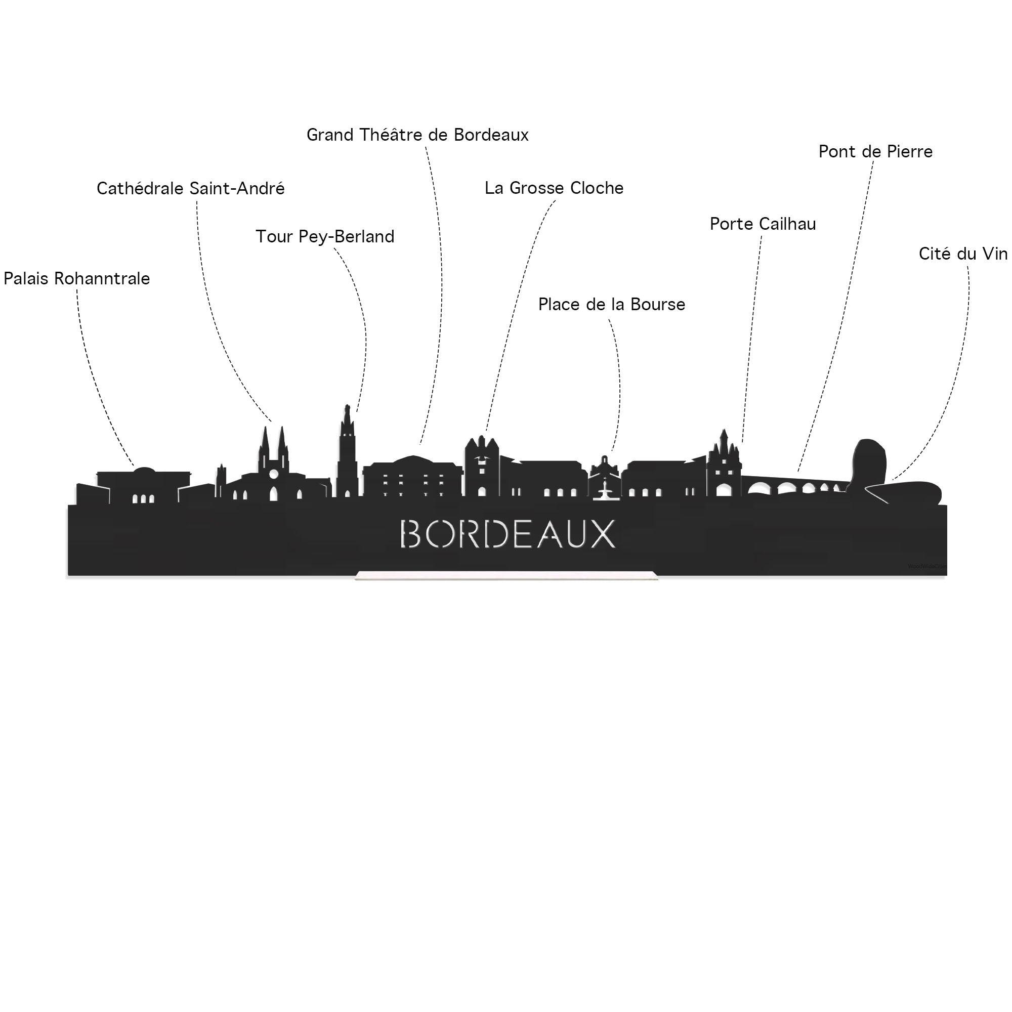 Skyline Bordeaux Noten houten cadeau decoratie relatiegeschenk van WoodWideCities