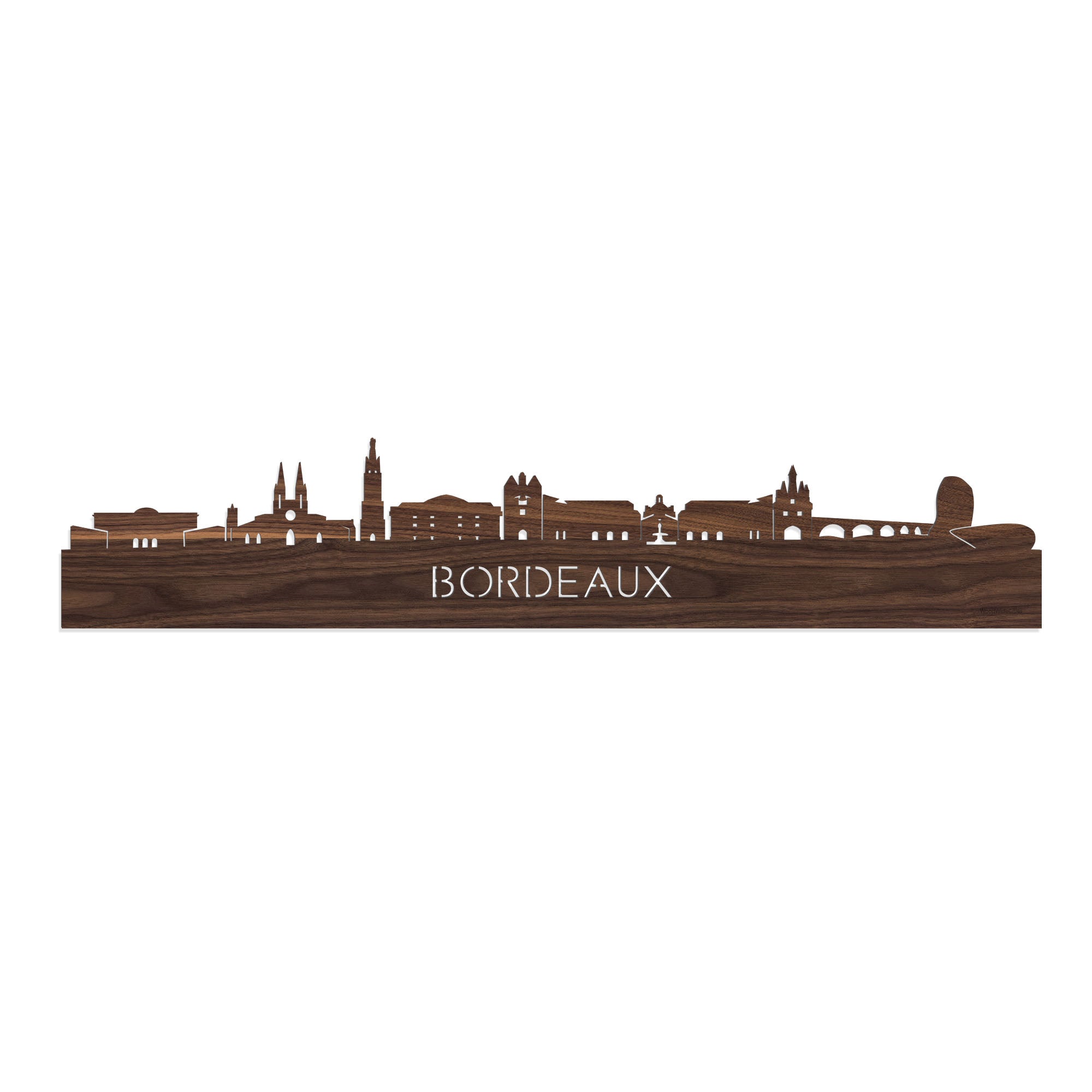 Skyline Bordeaux Noten houten cadeau decoratie relatiegeschenk van WoodWideCities