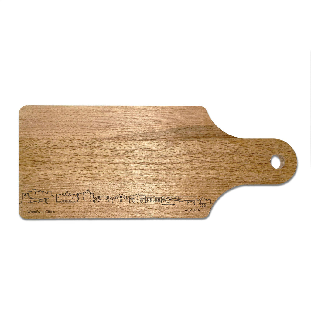 Skyline Borrelplank Almeria houten cadeau decoratie relatiegeschenk van WoodWideCities