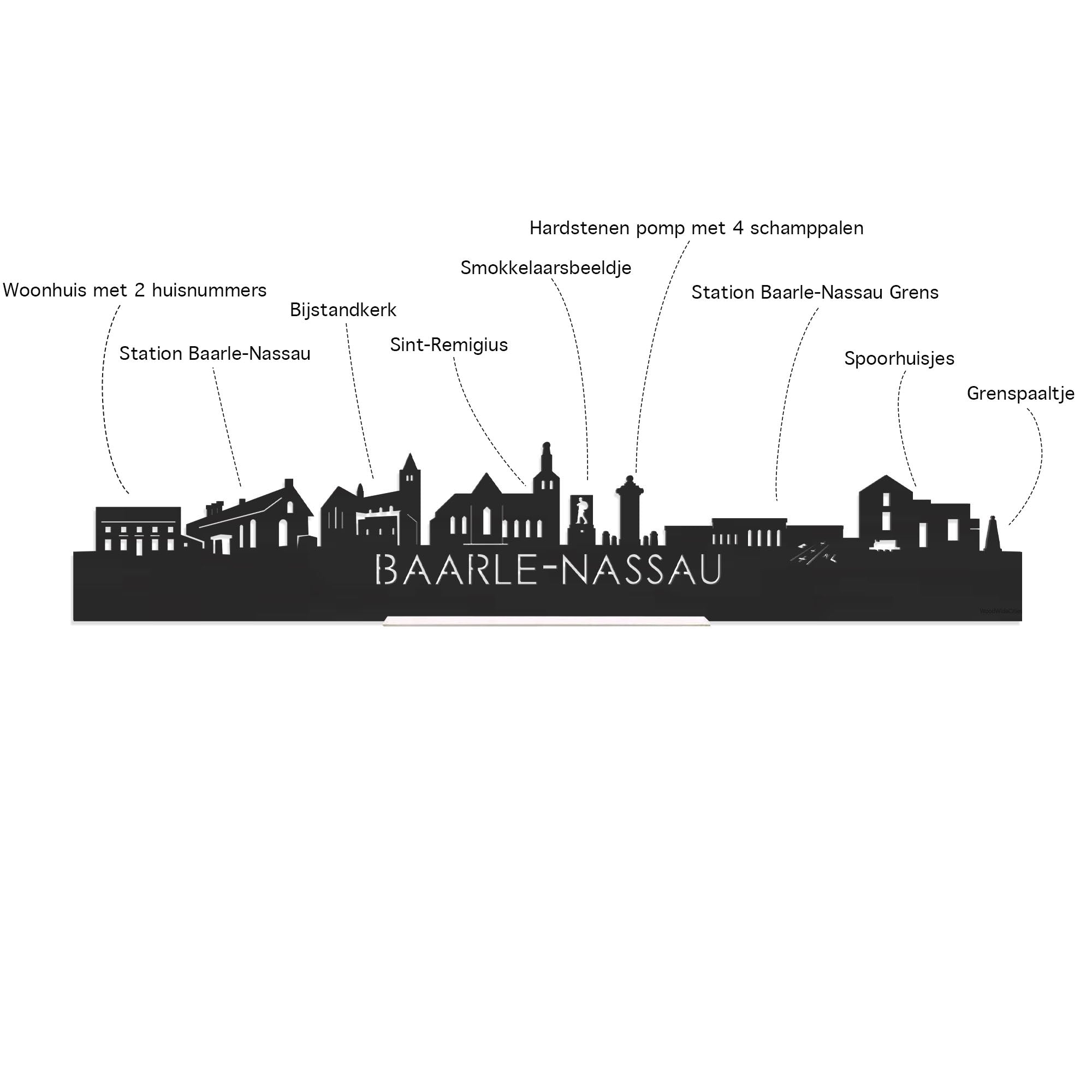 Skyline Borrelplank Baarle-Nassau houten cadeau decoratie relatiegeschenk van WoodWideCities