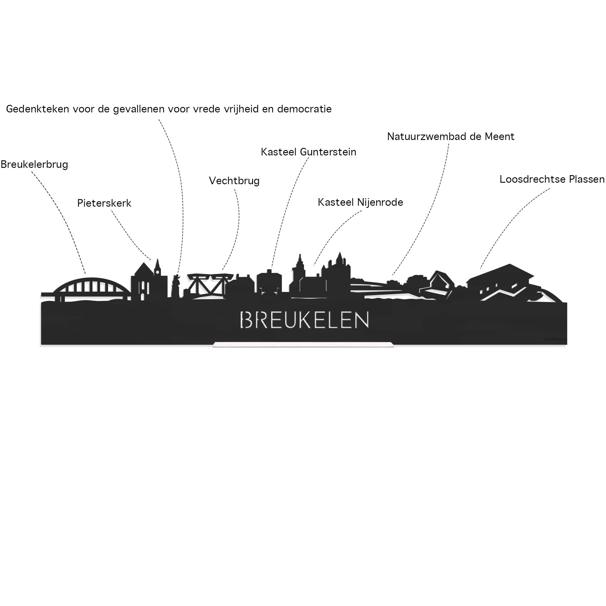 Skyline Borrelplank Breukelen houten cadeau decoratie relatiegeschenk van WoodWideCities