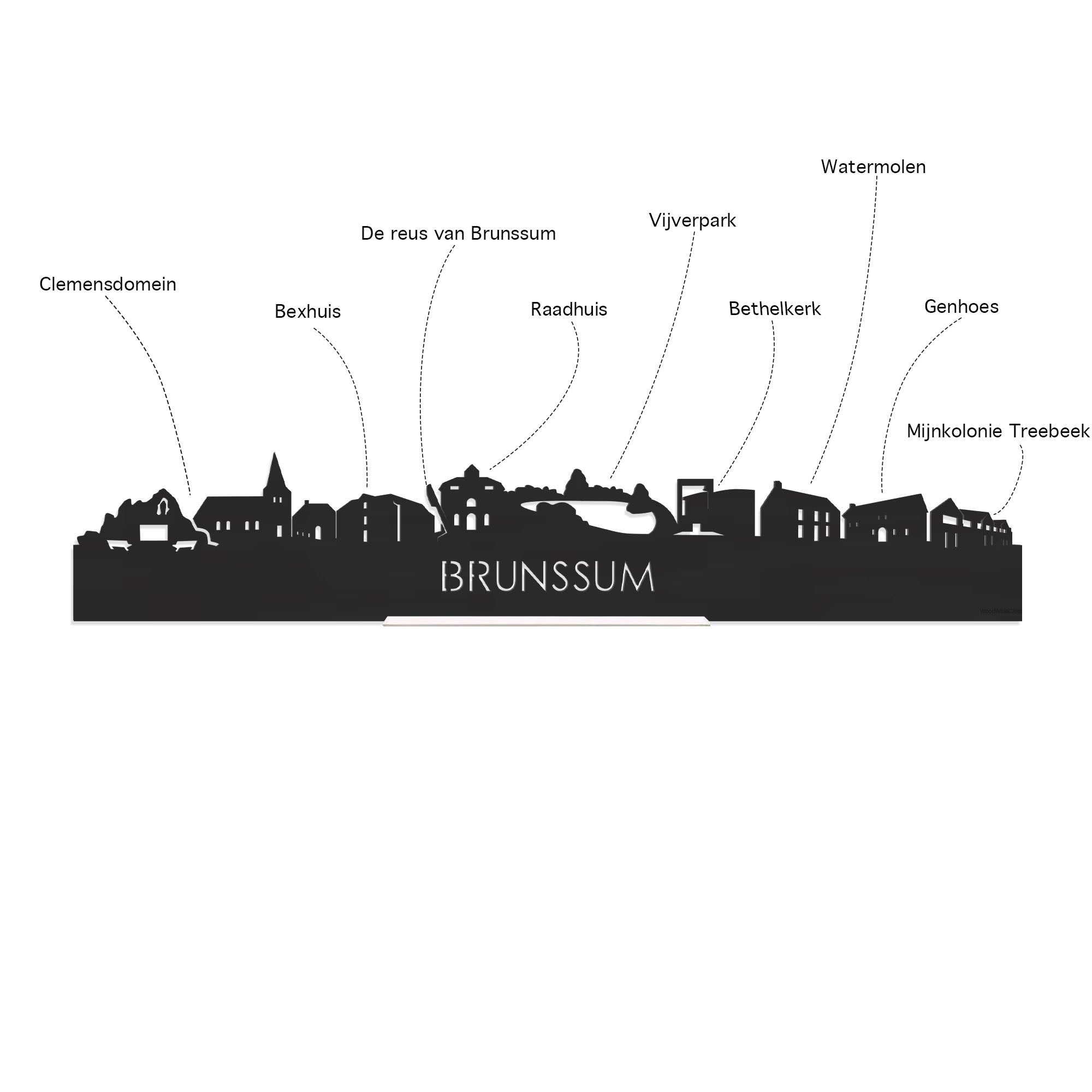 Skyline Borrelplank Brunssum houten cadeau decoratie relatiegeschenk van WoodWideCities