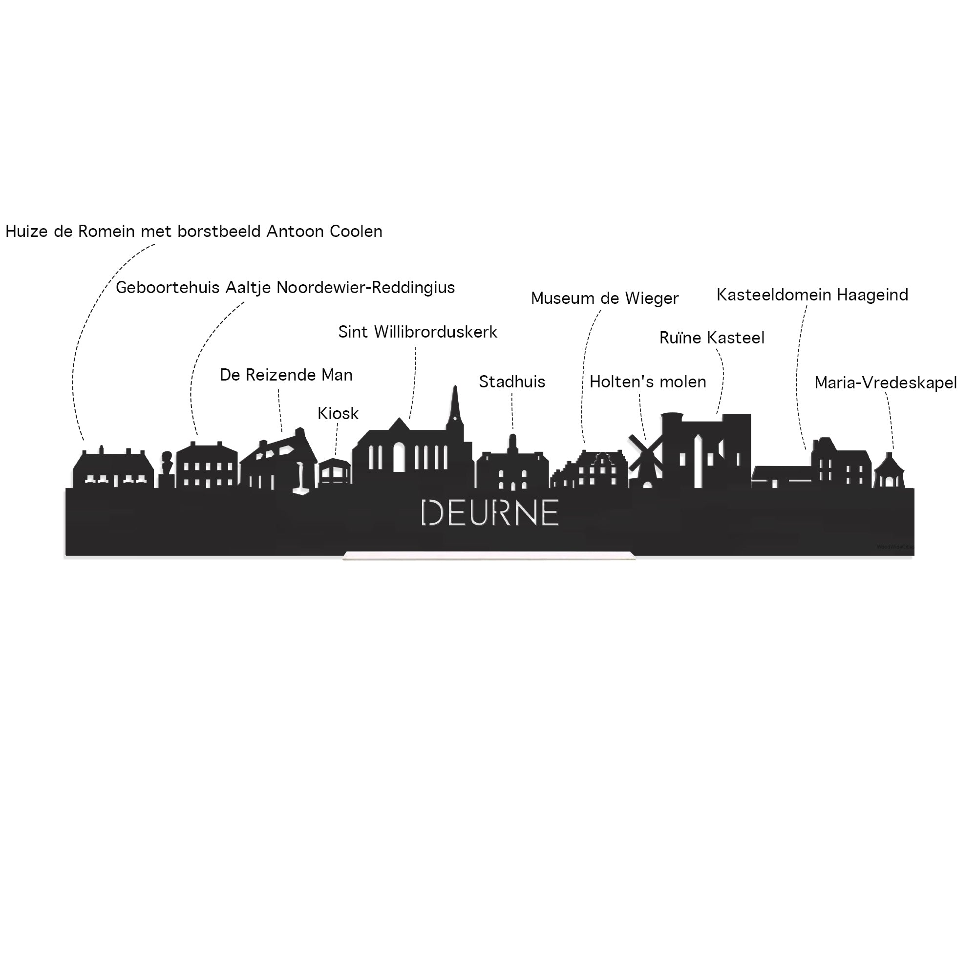 Skyline Borrelplank Deurne houten cadeau decoratie relatiegeschenk van WoodWideCities