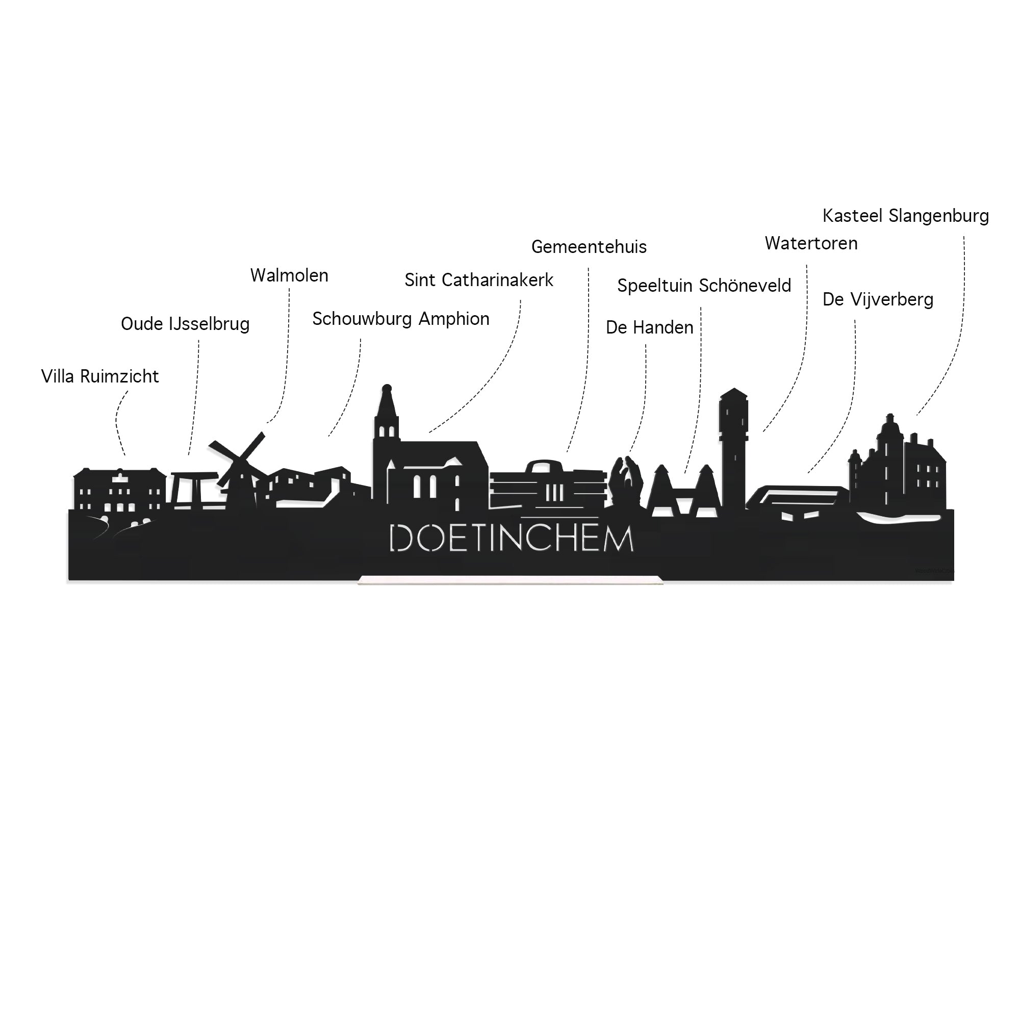 Skyline Borrelplank Doetinchem houten cadeau decoratie relatiegeschenk van WoodWideCities