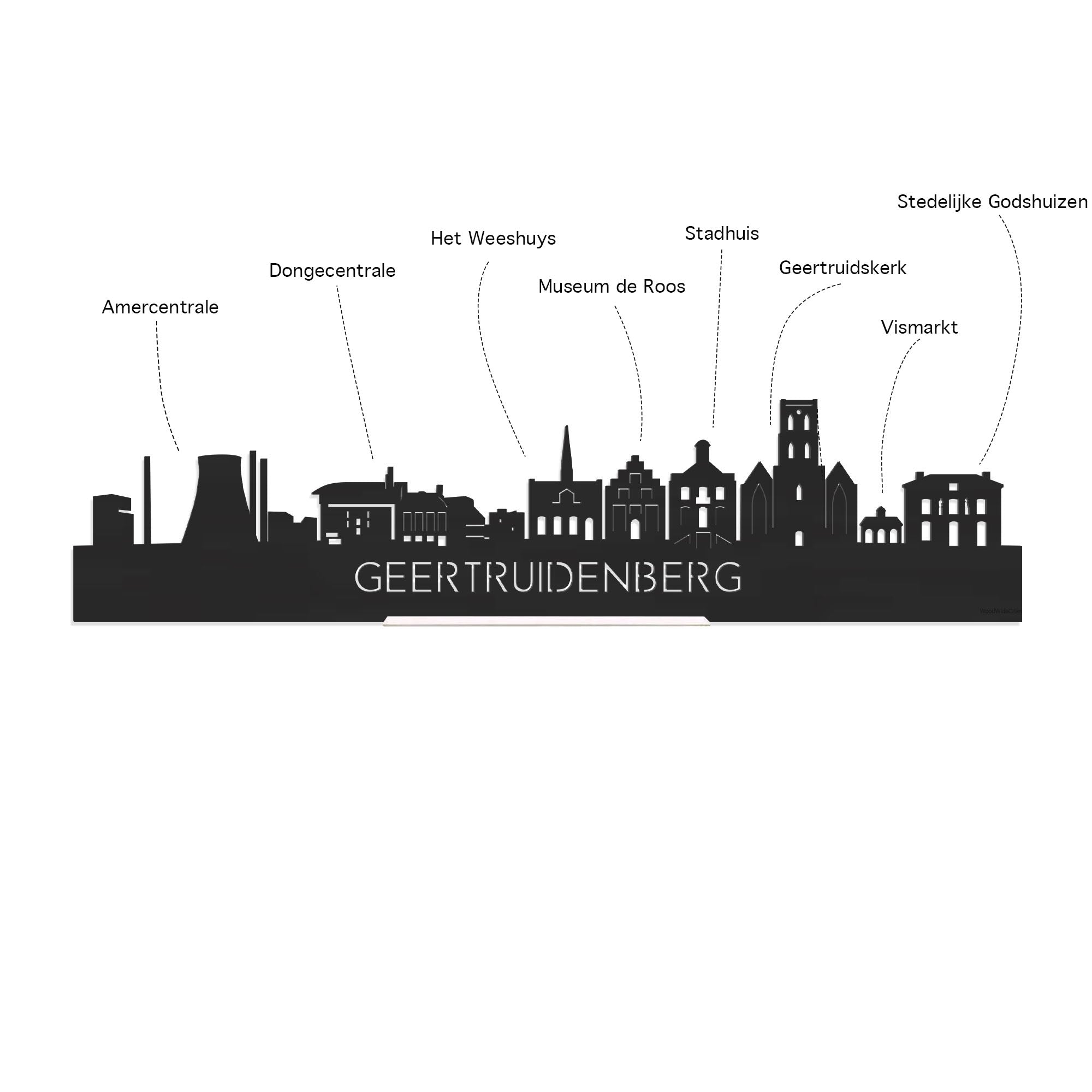 Skyline Borrelplank Geertruidenberg houten cadeau decoratie relatiegeschenk van WoodWideCities