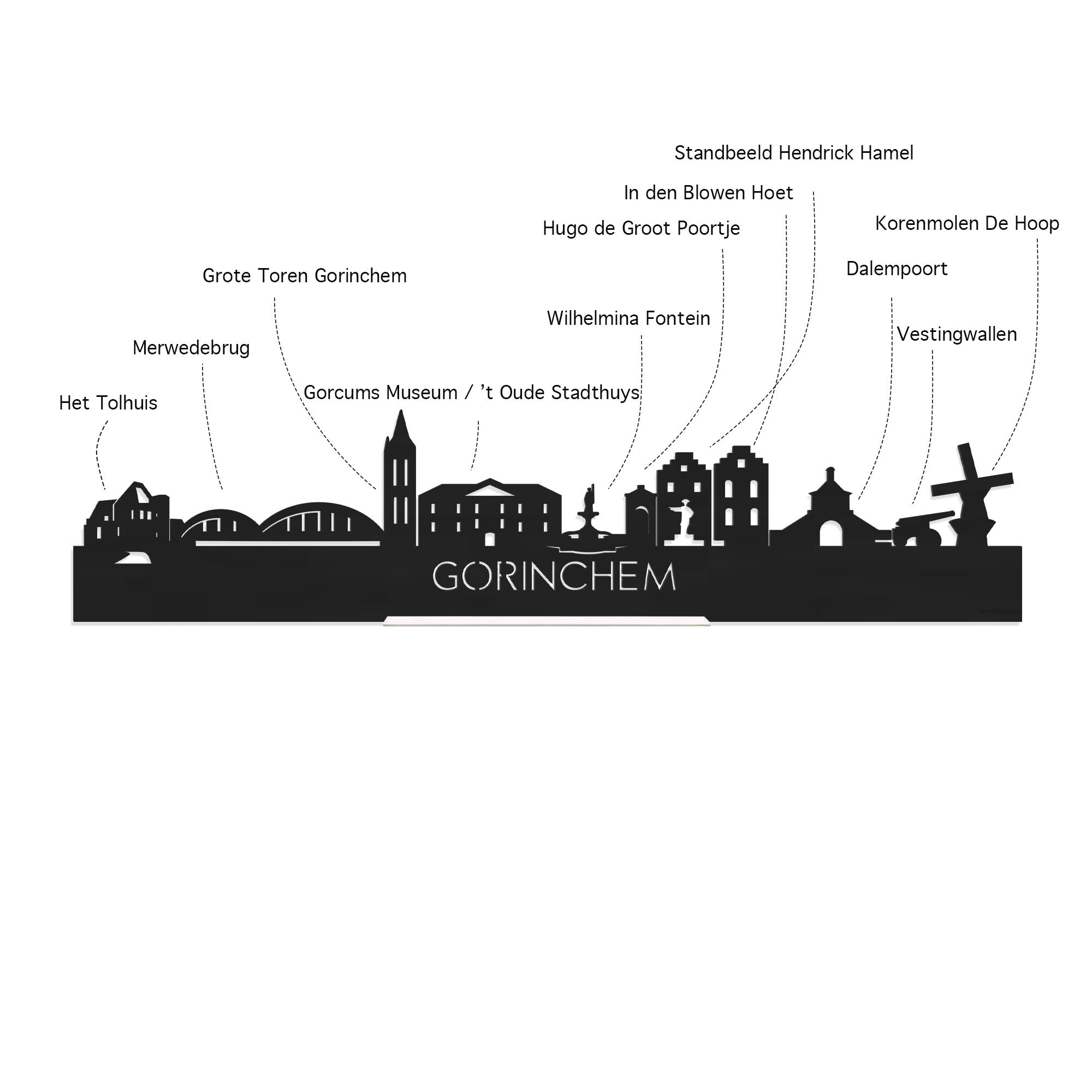 Skyline Borrelplank Gorinchem houten cadeau decoratie relatiegeschenk van WoodWideCities