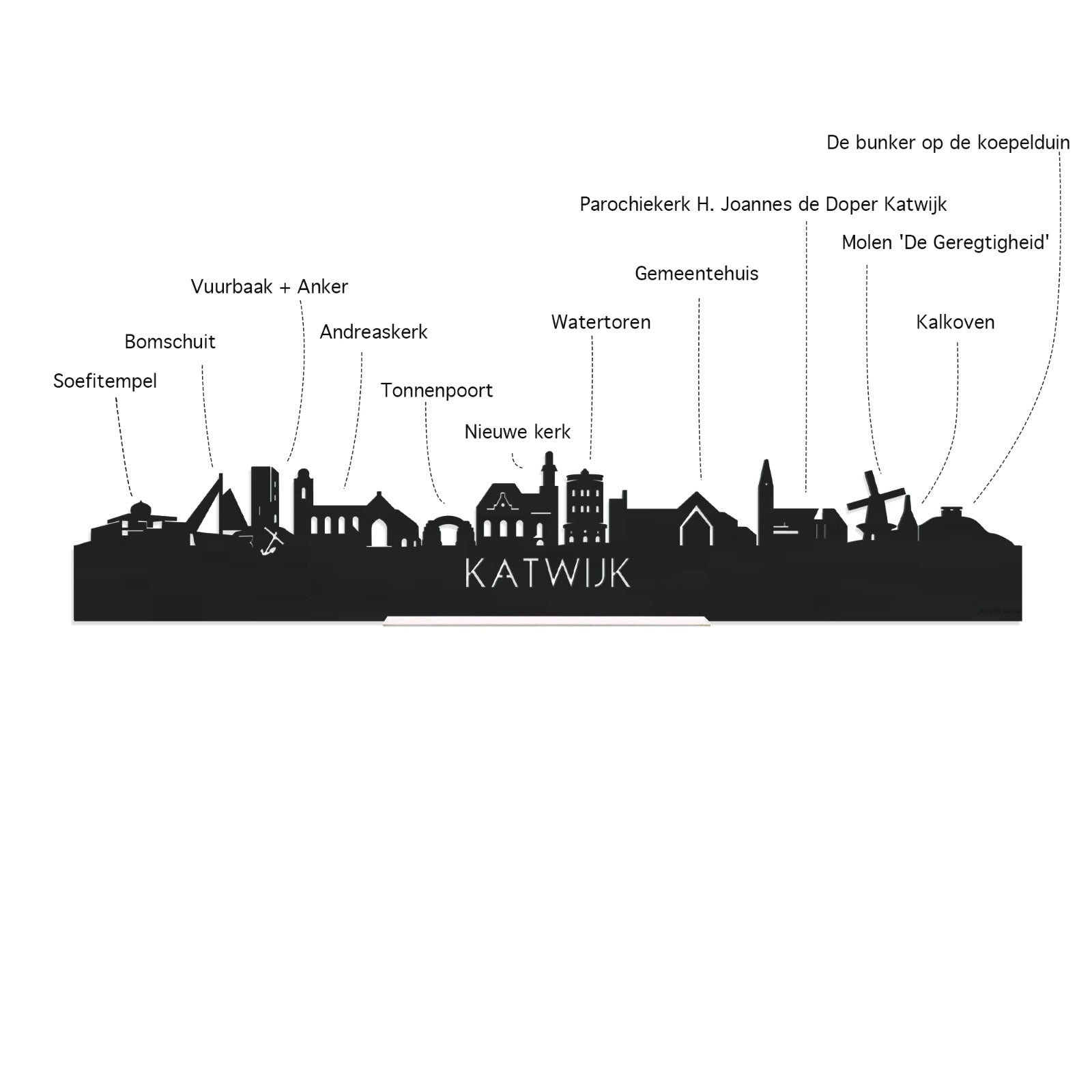 Skyline Borrelplank Katwijk houten cadeau decoratie relatiegeschenk van WoodWideCities