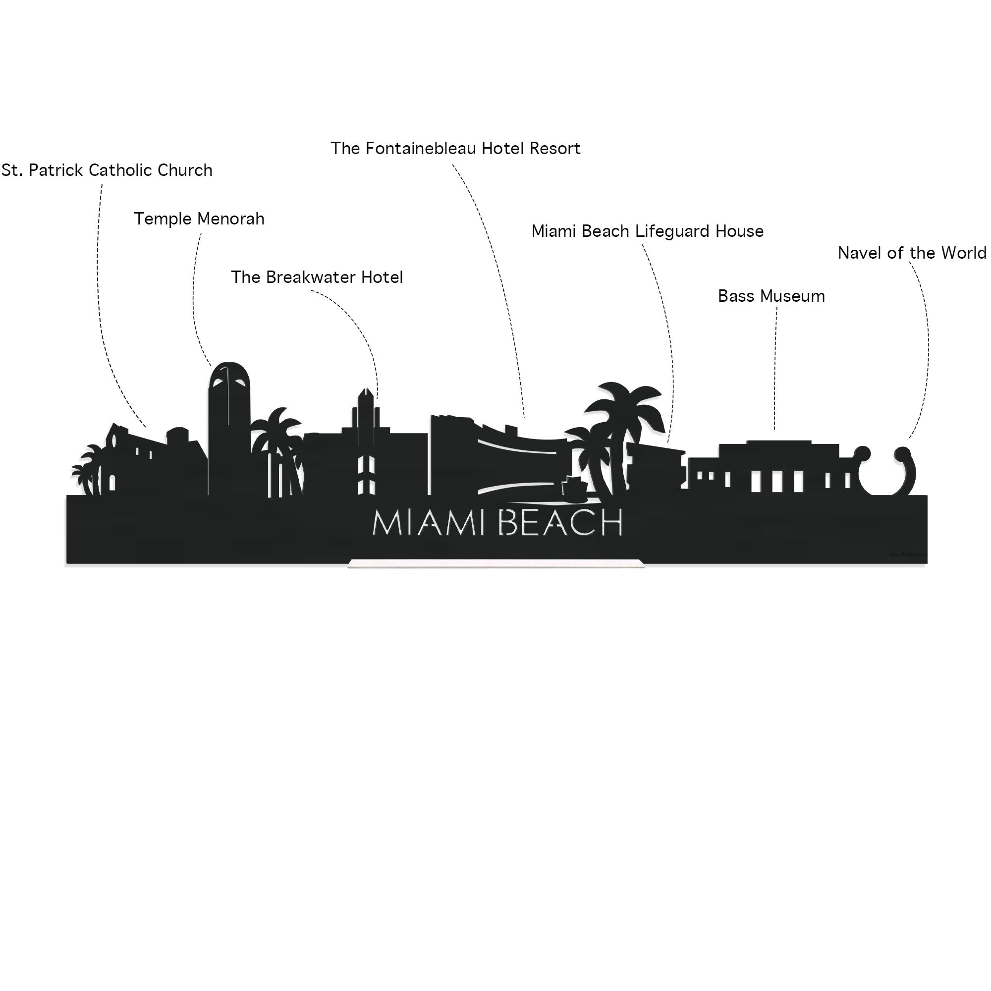 Skyline Borrelplank Miami-beach houten cadeau decoratie relatiegeschenk van WoodWideCities