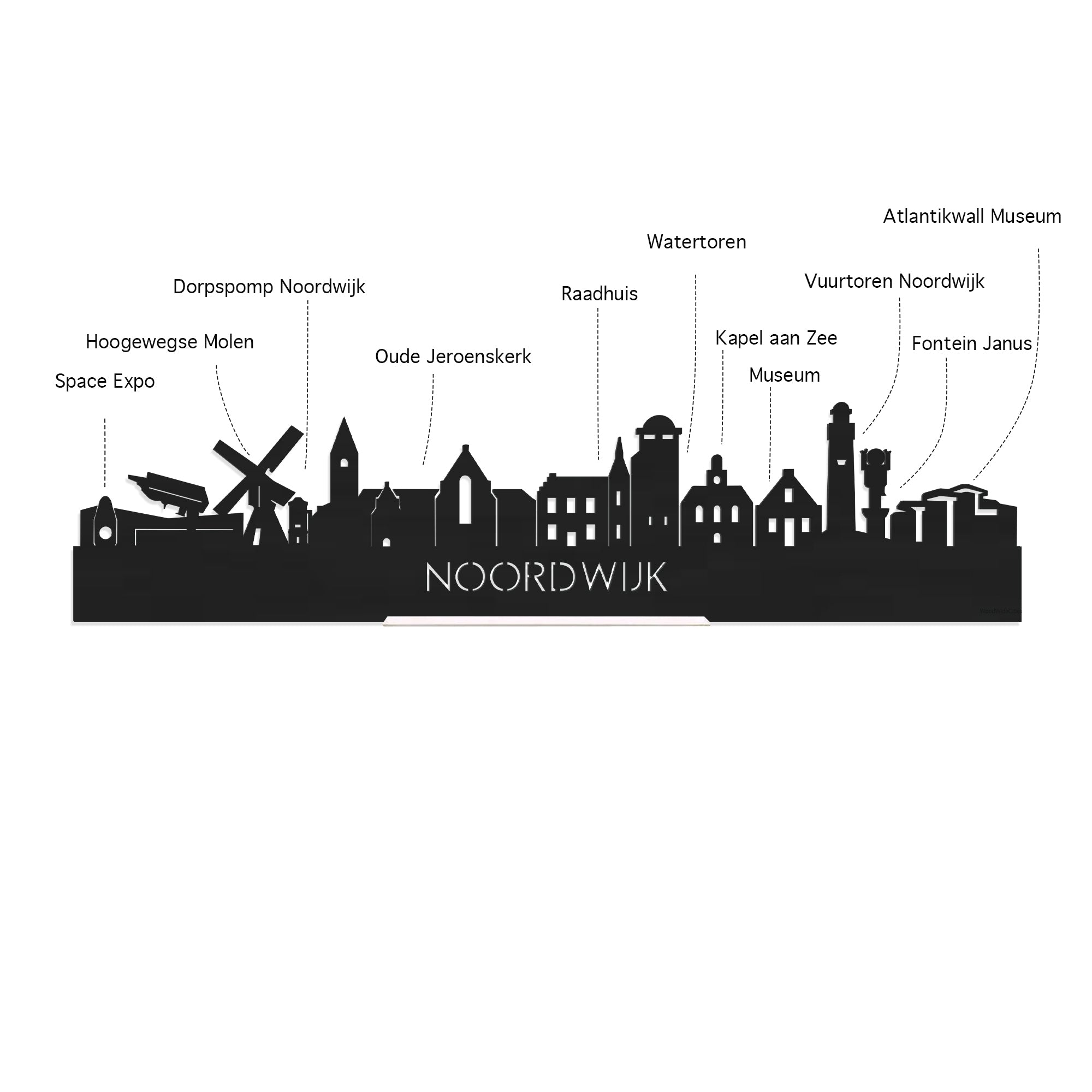 Skyline Borrelplank Noordwijk houten cadeau decoratie relatiegeschenk van WoodWideCities