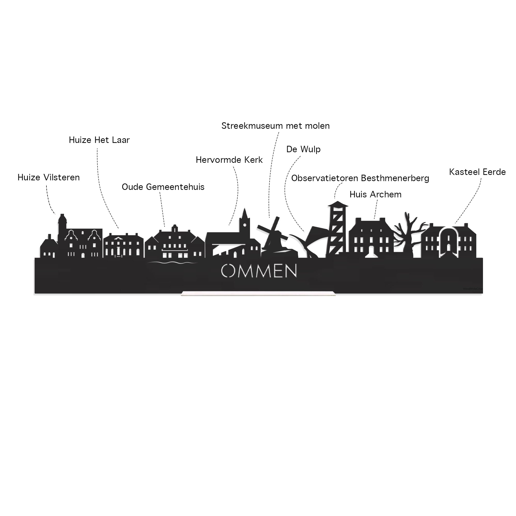 Skyline Borrelplank Ommen houten cadeau decoratie relatiegeschenk van WoodWideCities