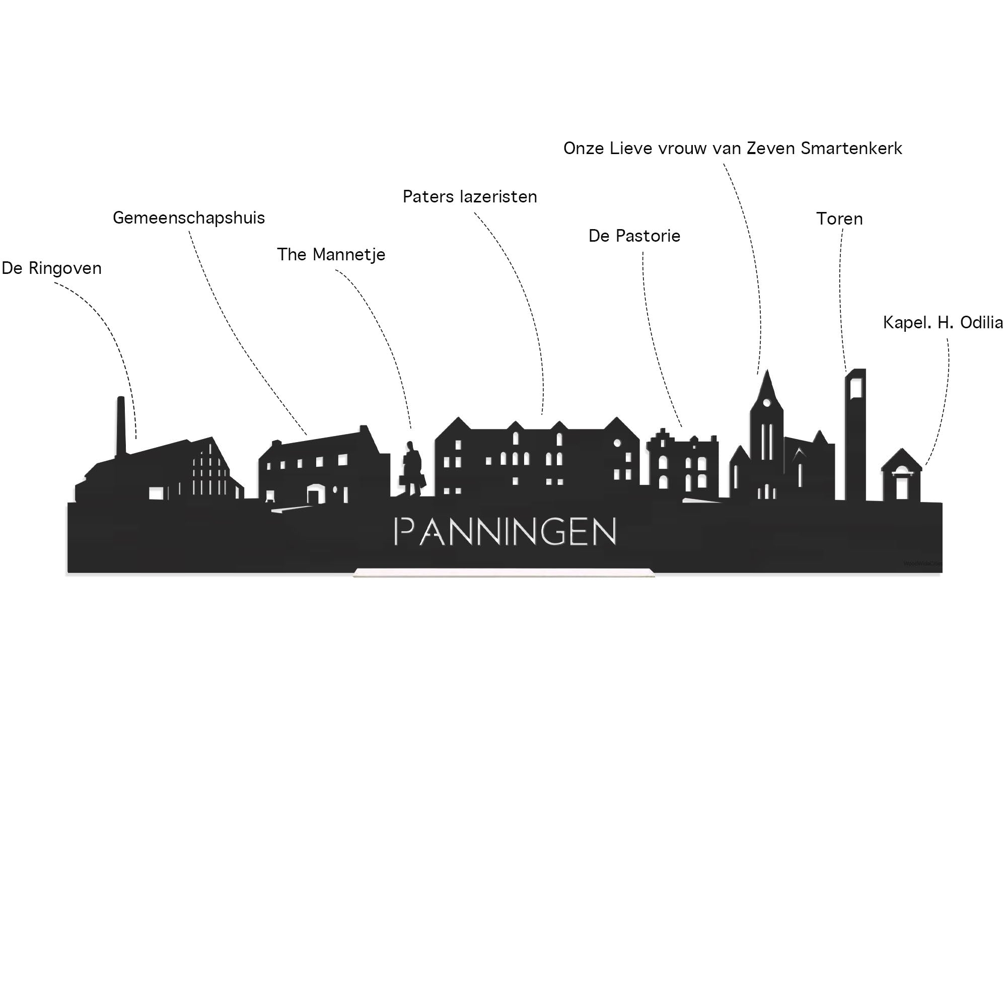 Skyline Borrelplank Panningen houten cadeau decoratie relatiegeschenk van WoodWideCities