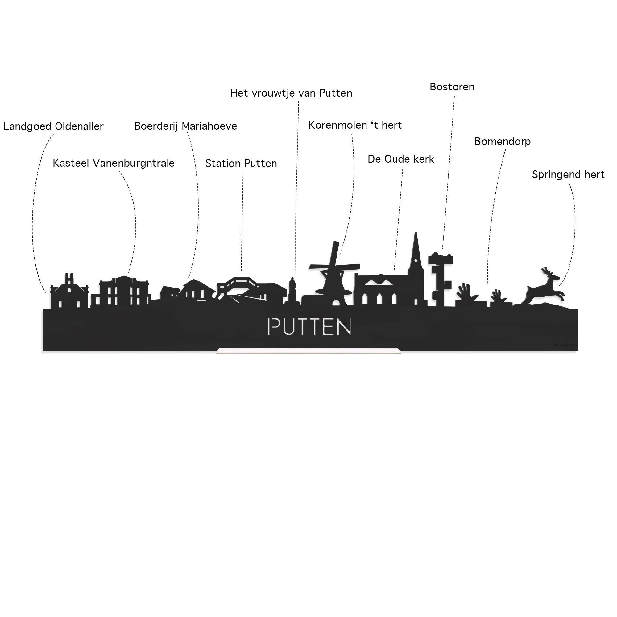 Skyline Borrelplank Putten houten cadeau decoratie relatiegeschenk van WoodWideCities