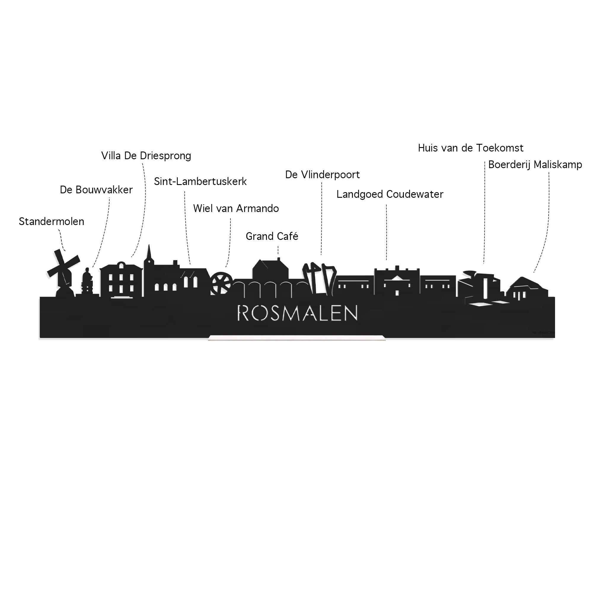 Skyline Borrelplank Rosmalen houten cadeau decoratie relatiegeschenk van WoodWideCities