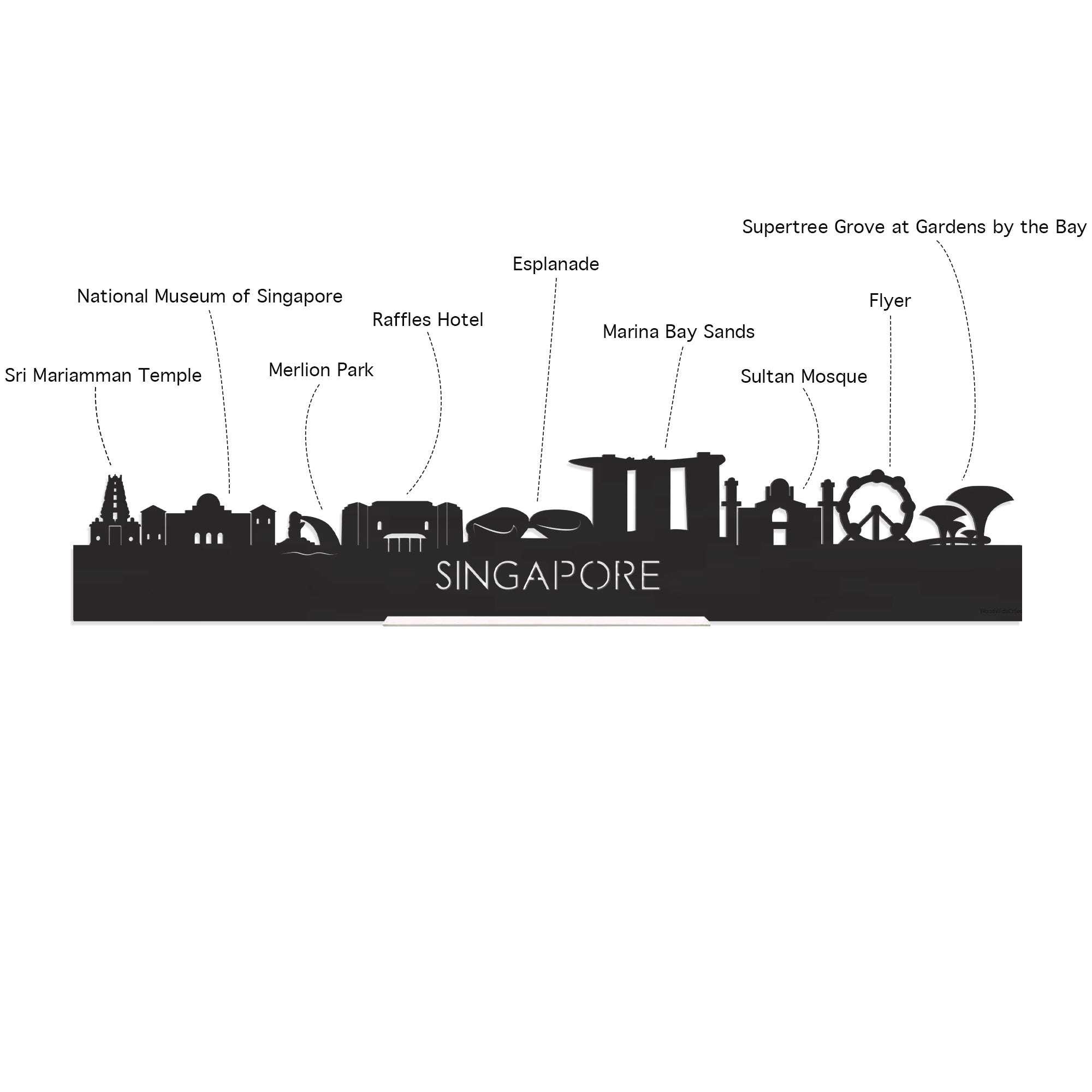 Skyline Borrelplank Singapore houten cadeau decoratie relatiegeschenk van WoodWideCities